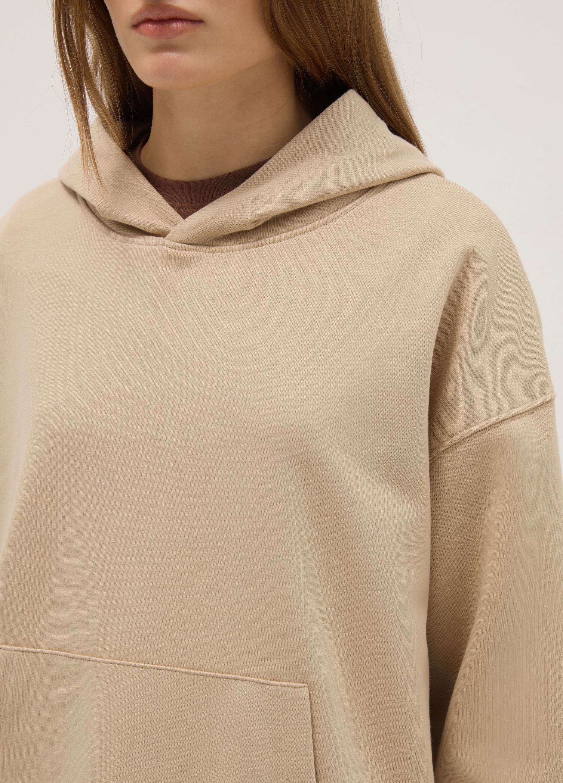 Beige regular fit cotton-blend hoodie