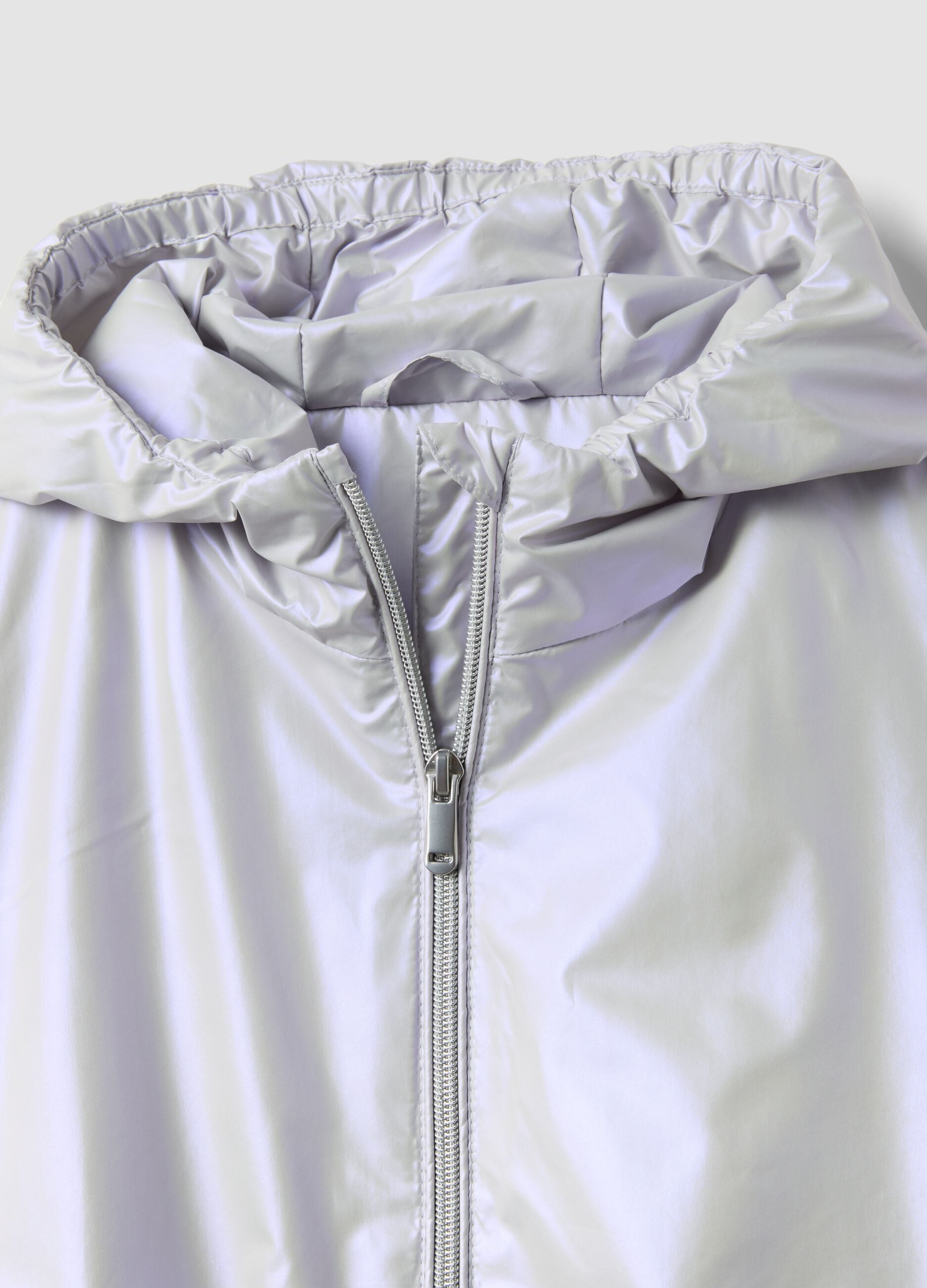 Grey hooded rain jacket with zip for girls