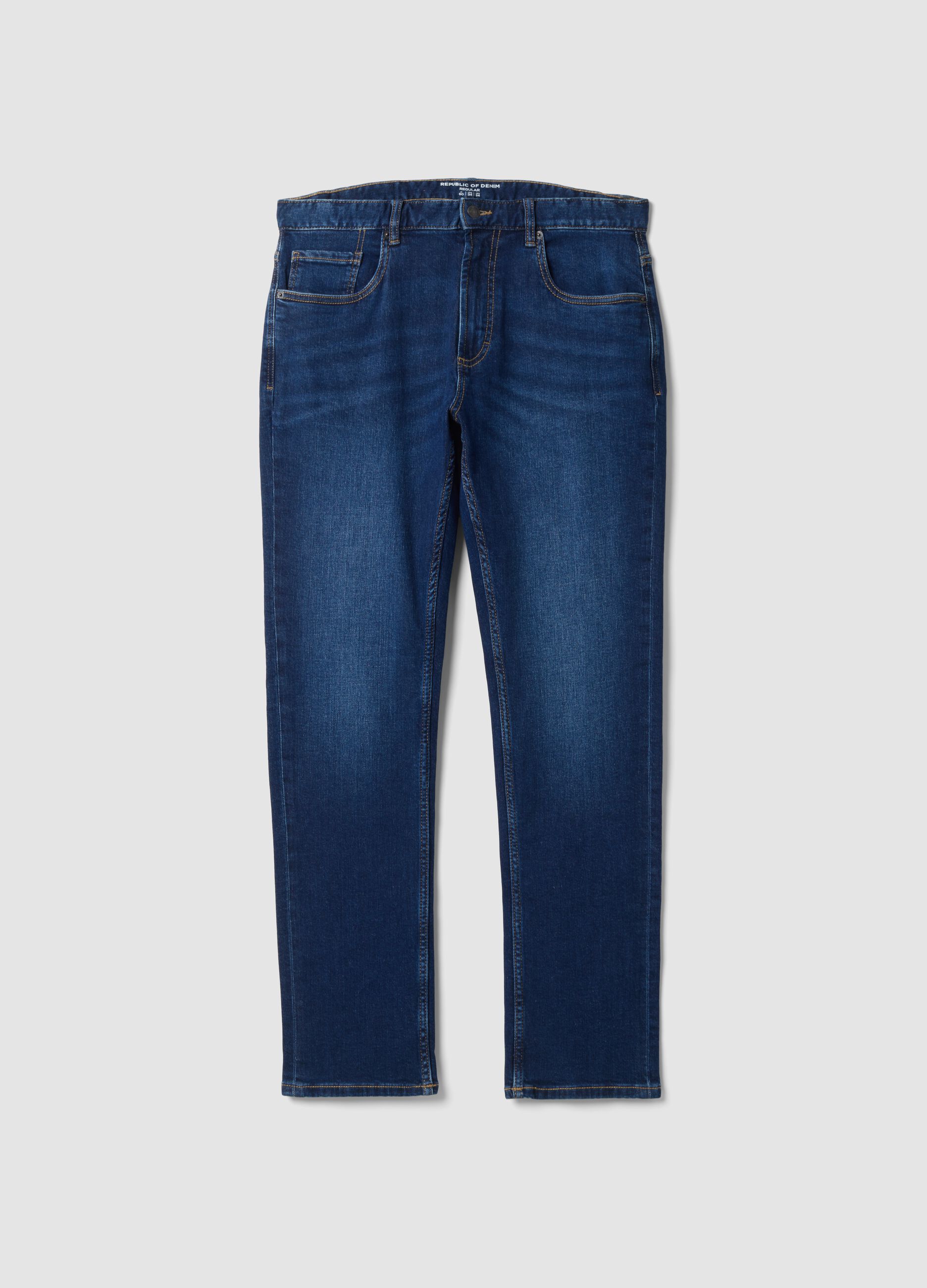 Blue denim jeans in stretch cotton, regular fit