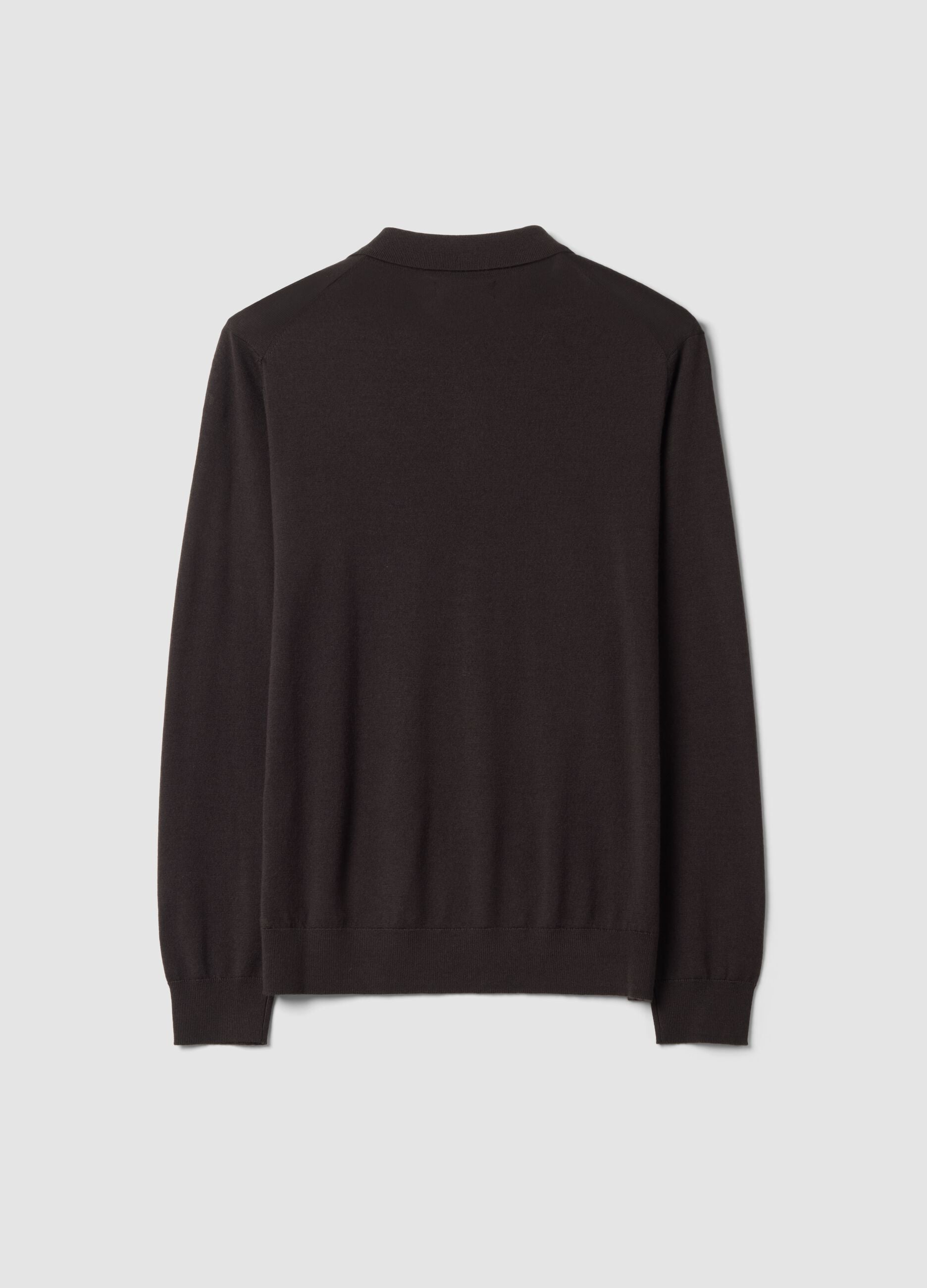 Brown pure merino wool polo jumper with polo collar