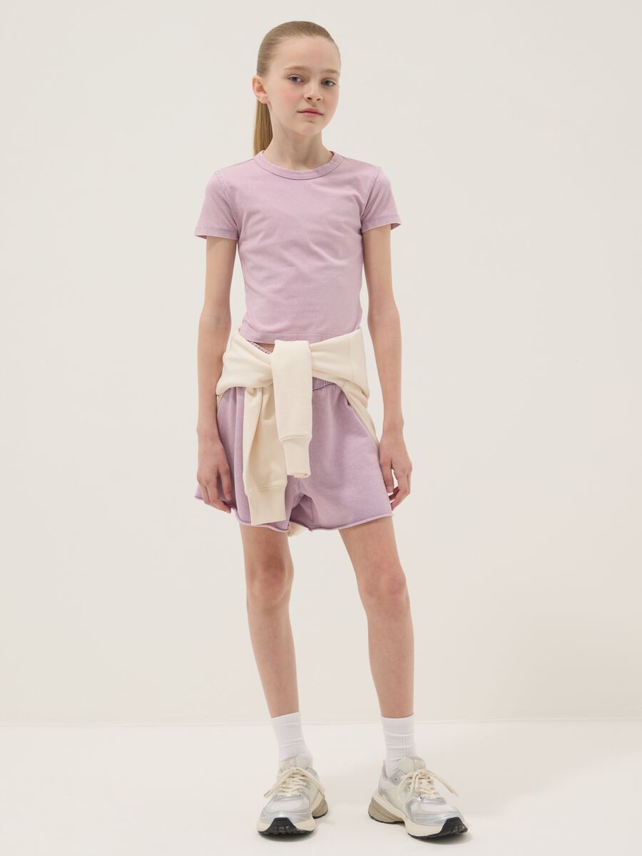 Pink stretch cotton set with T-shirt and shorts_0