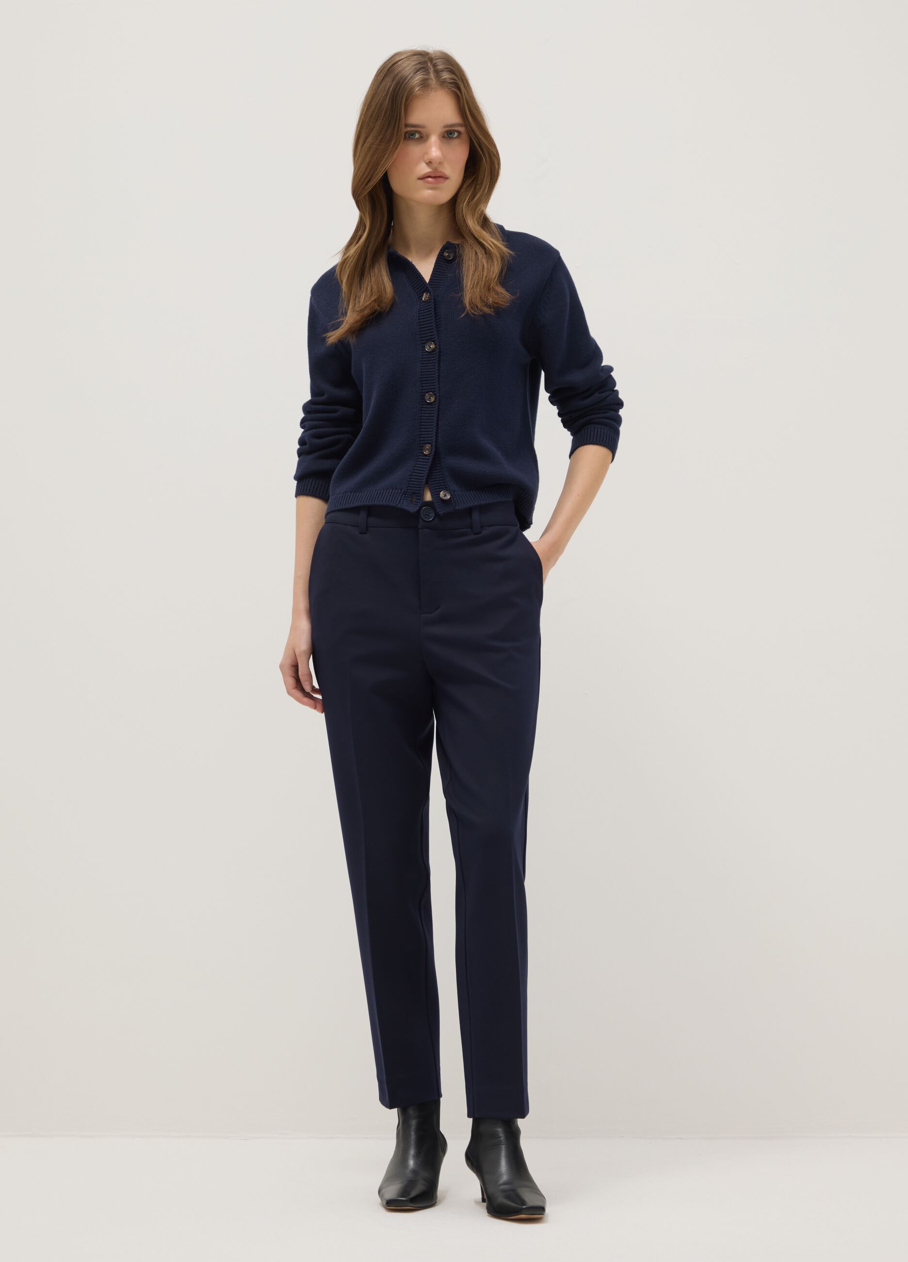 Blue cardigan with polo collar in pure cotton regular fit