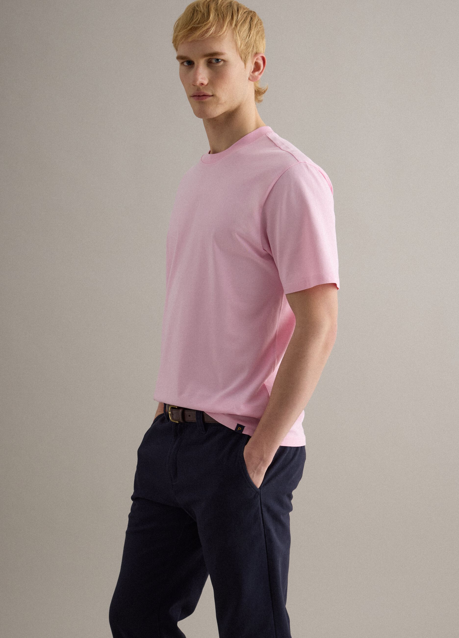Pink pure cotton crew neck t-shirt with relaxed fit