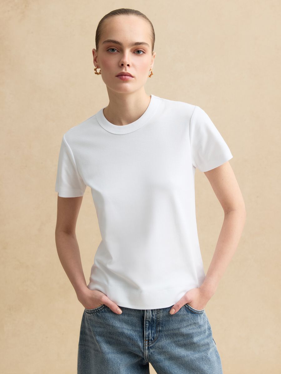 White short sleeve regular fit cotton blend t-shirt_1