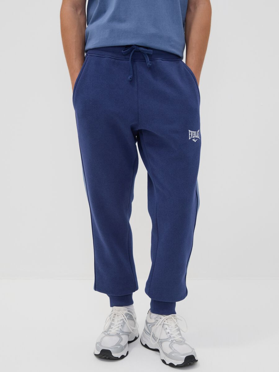 Blue cotton-blend joggers with print_1