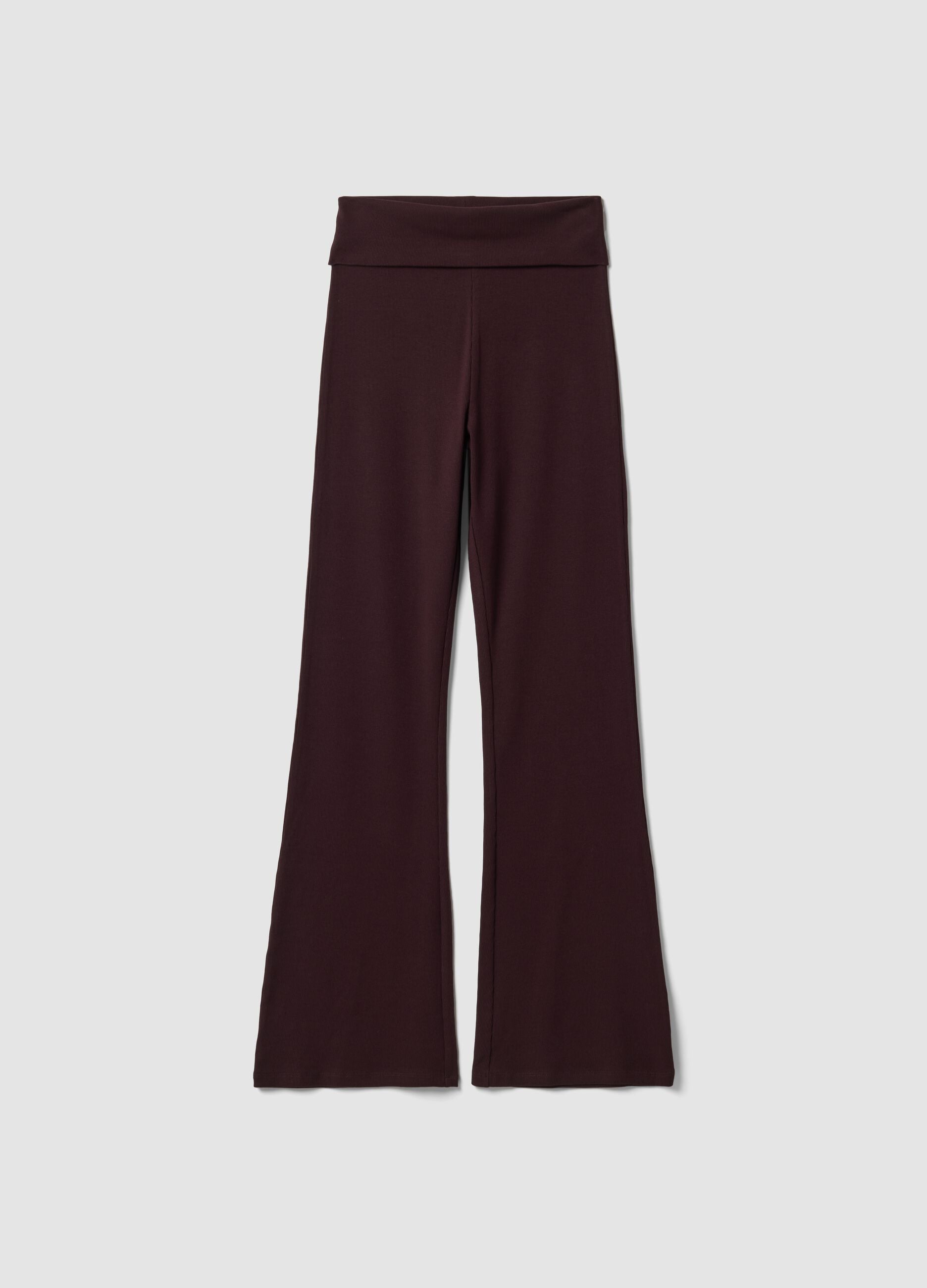Brown ribbed pure cotton flared leggings