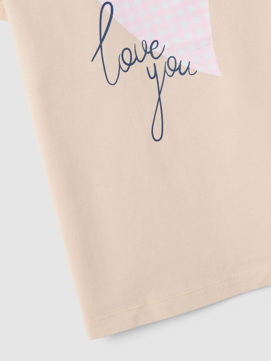 Beige pure cotton regular fit T-shirt with print for girls_2