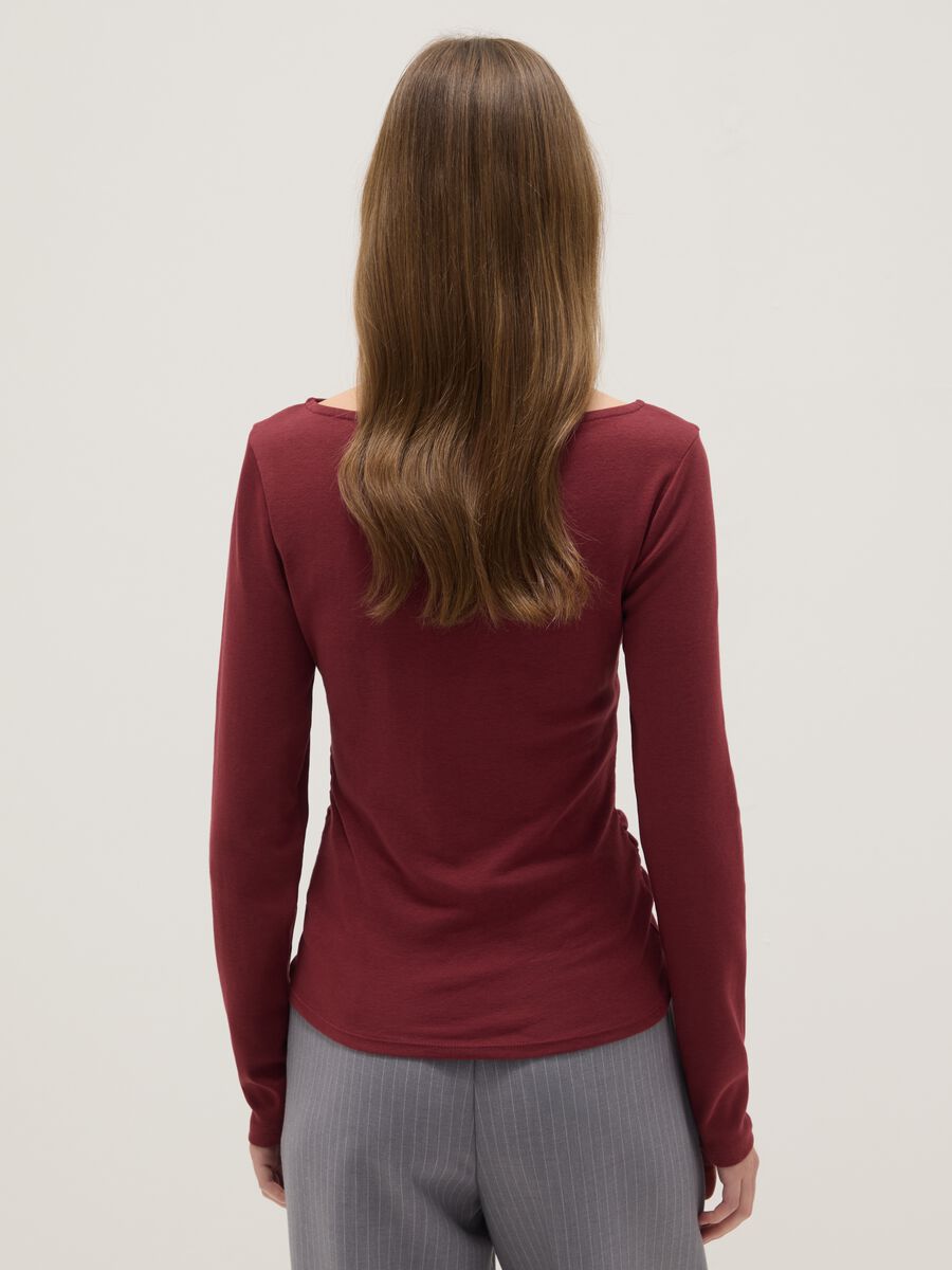 Red long-sleeved pure cotton T-shirt regular fit_2