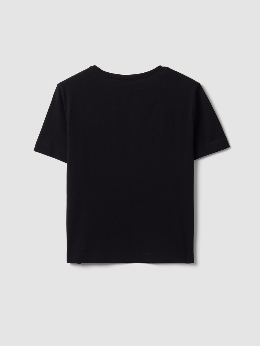 Black pure cotton T-shirt with floral print, regular fit_1