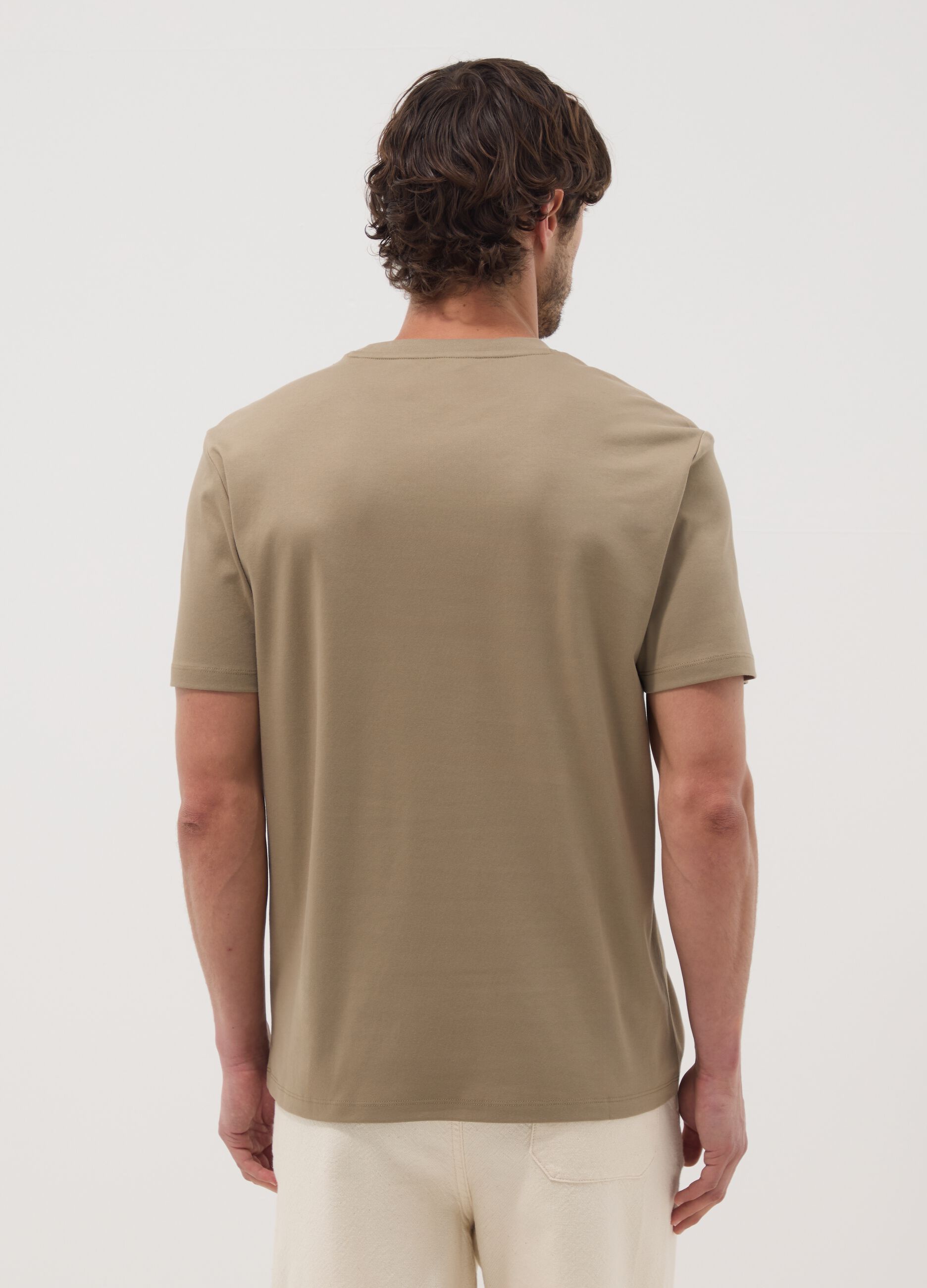 Beige slim-fit mercerised pure cotton T-shirt
