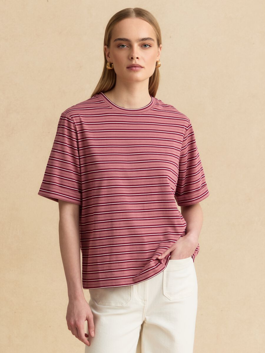 Pink striped cotton-blend T-shirt_1