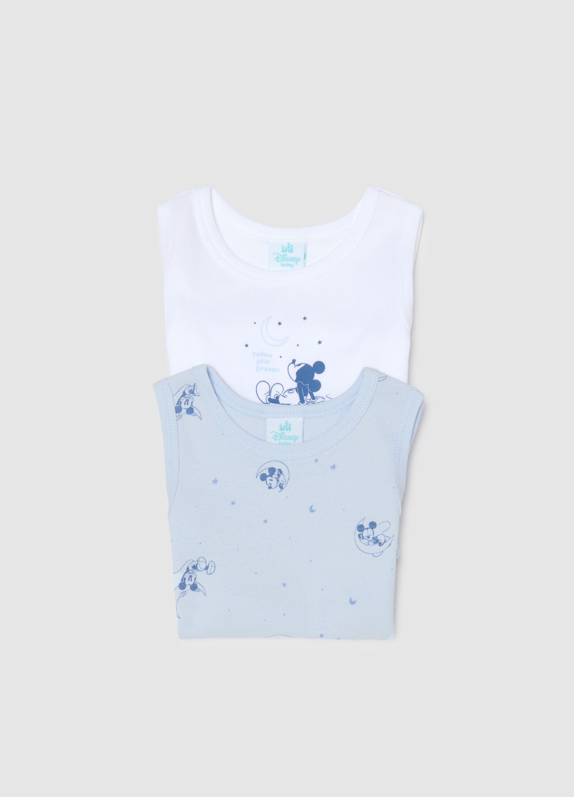 Multi-colour pure cotton baby bodysuit twin pack with Mickey Mouse prints