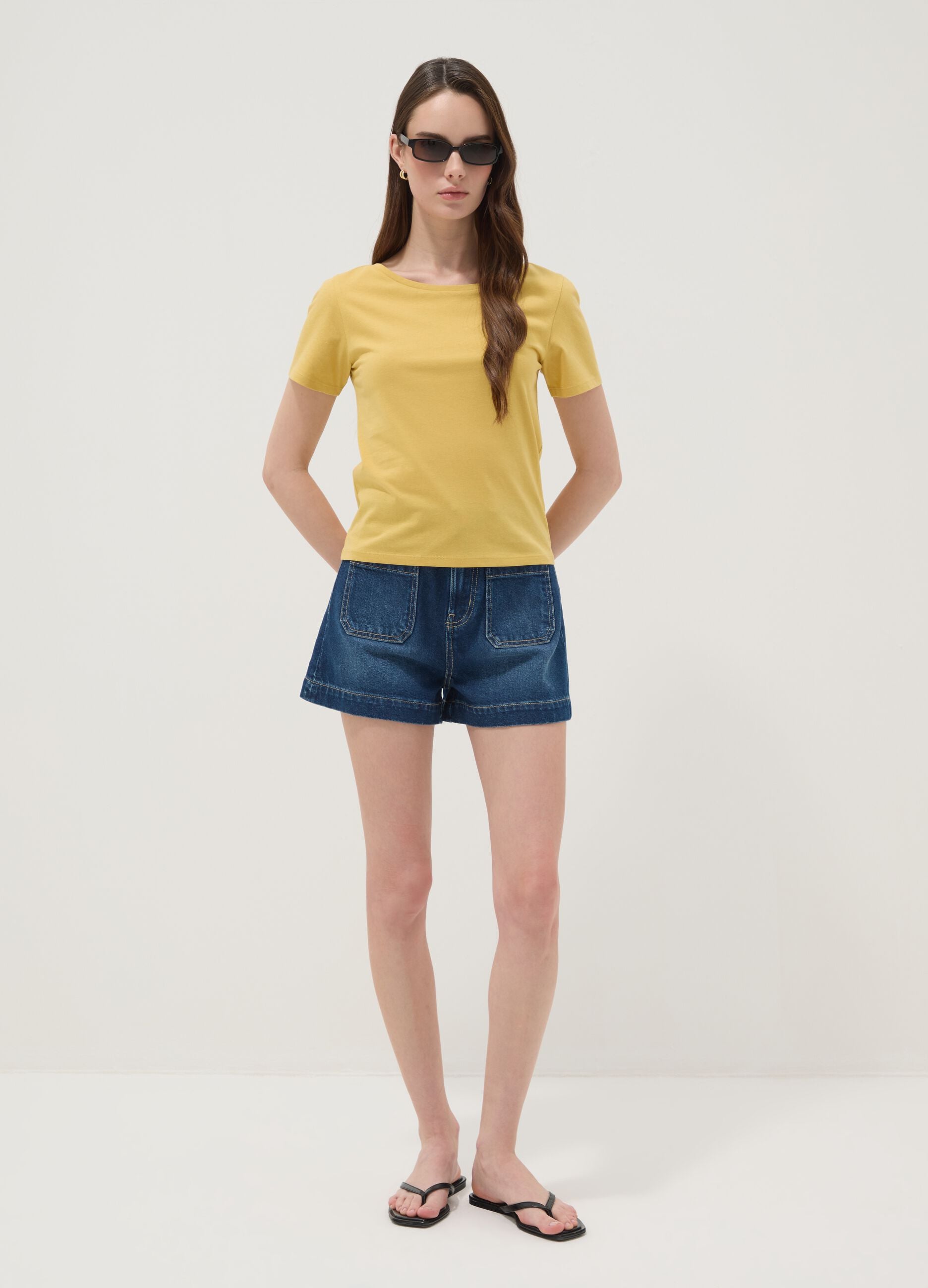 Yellow pure cotton short-sleeve T-shirt