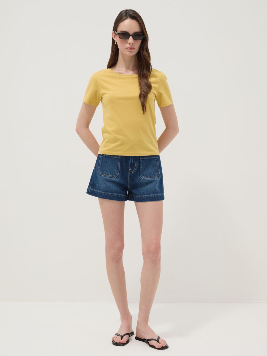 Yellow pure cotton short-sleeve T-shirt_2