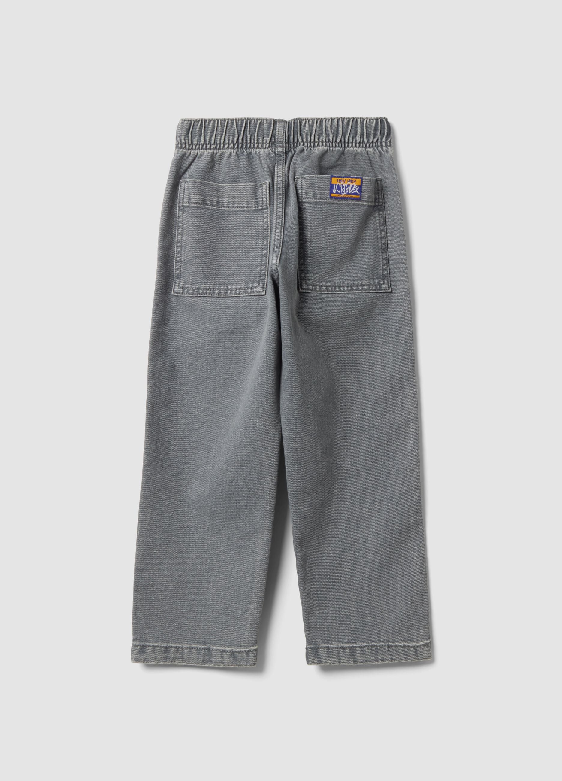 Grey pure cotton jogger jeans with elasticated waist, relaxed fit for boys