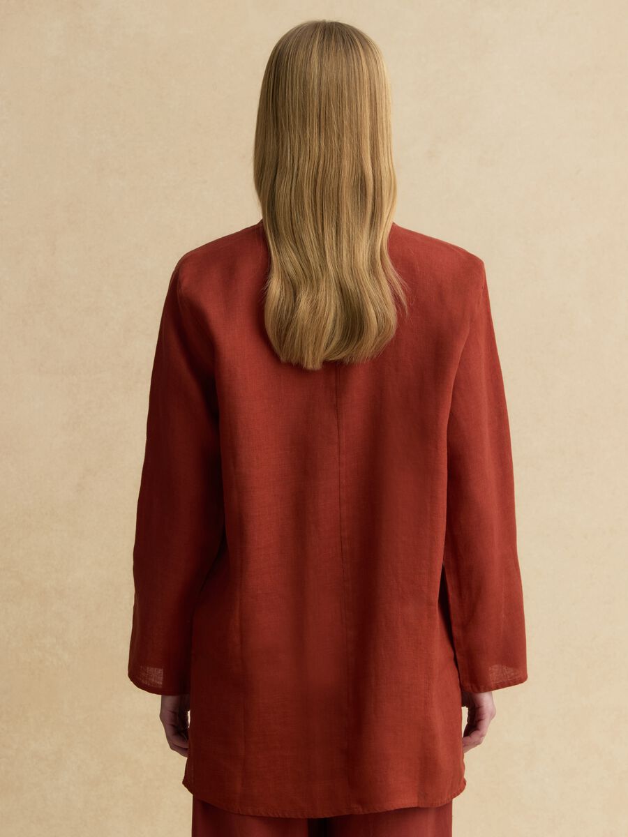 Red pure linen oversized shirt_3