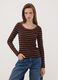 Brown slim-fit striped stretch viscose crew-neck T-shirt_0
