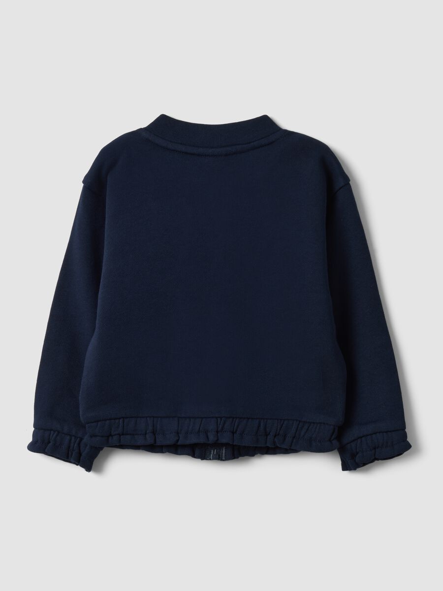 Felpa blu in puro cotone con girocollo e zip e orsetto per bimba_1