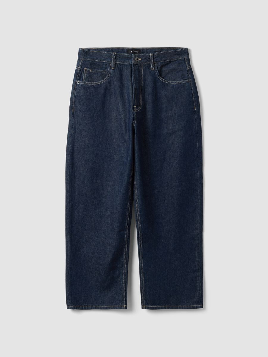 Jeans denim blu in puro cotone baggy fit_0