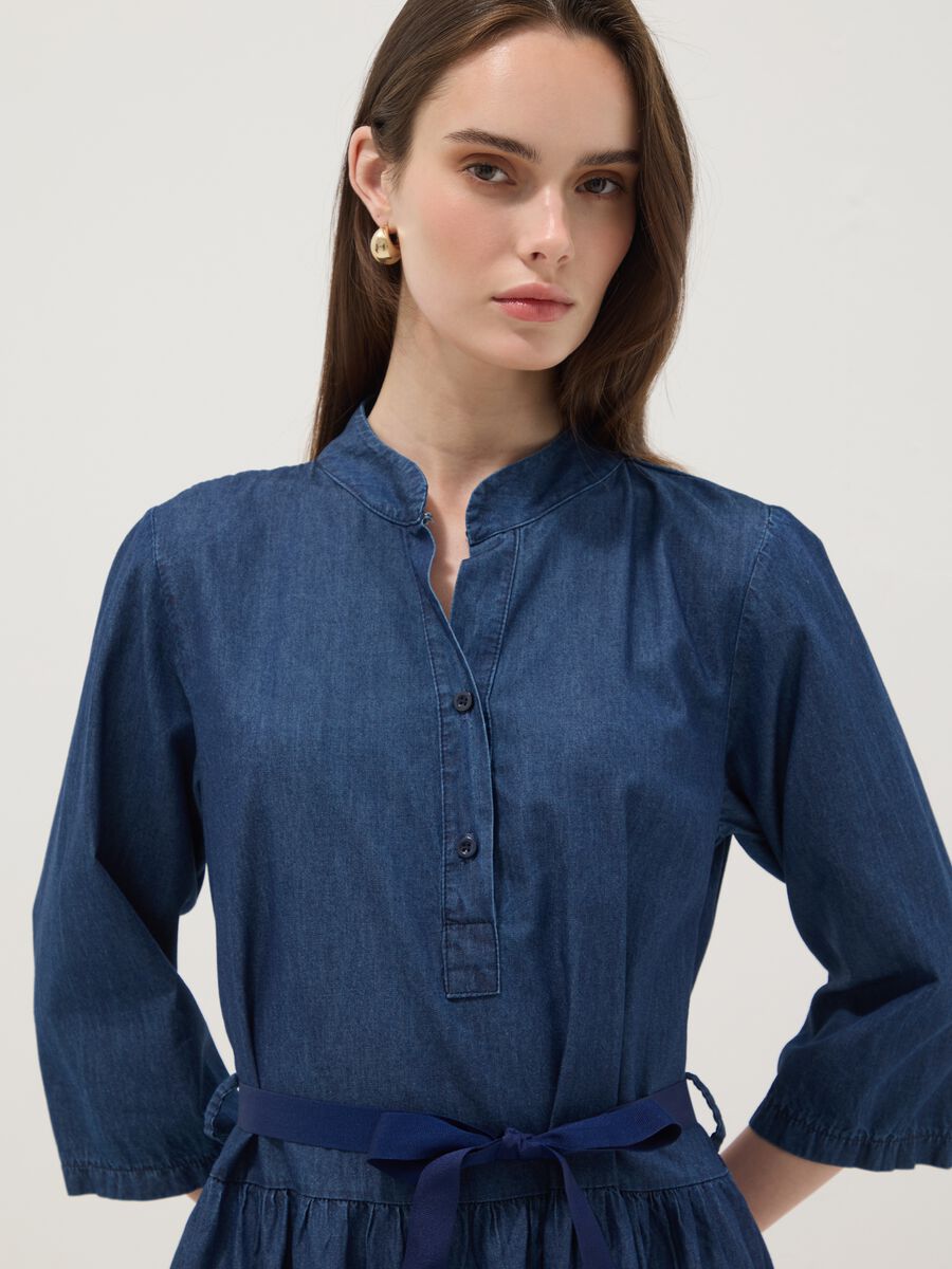 Blue stretch-cotton shirt dress with belt, regular fit_1