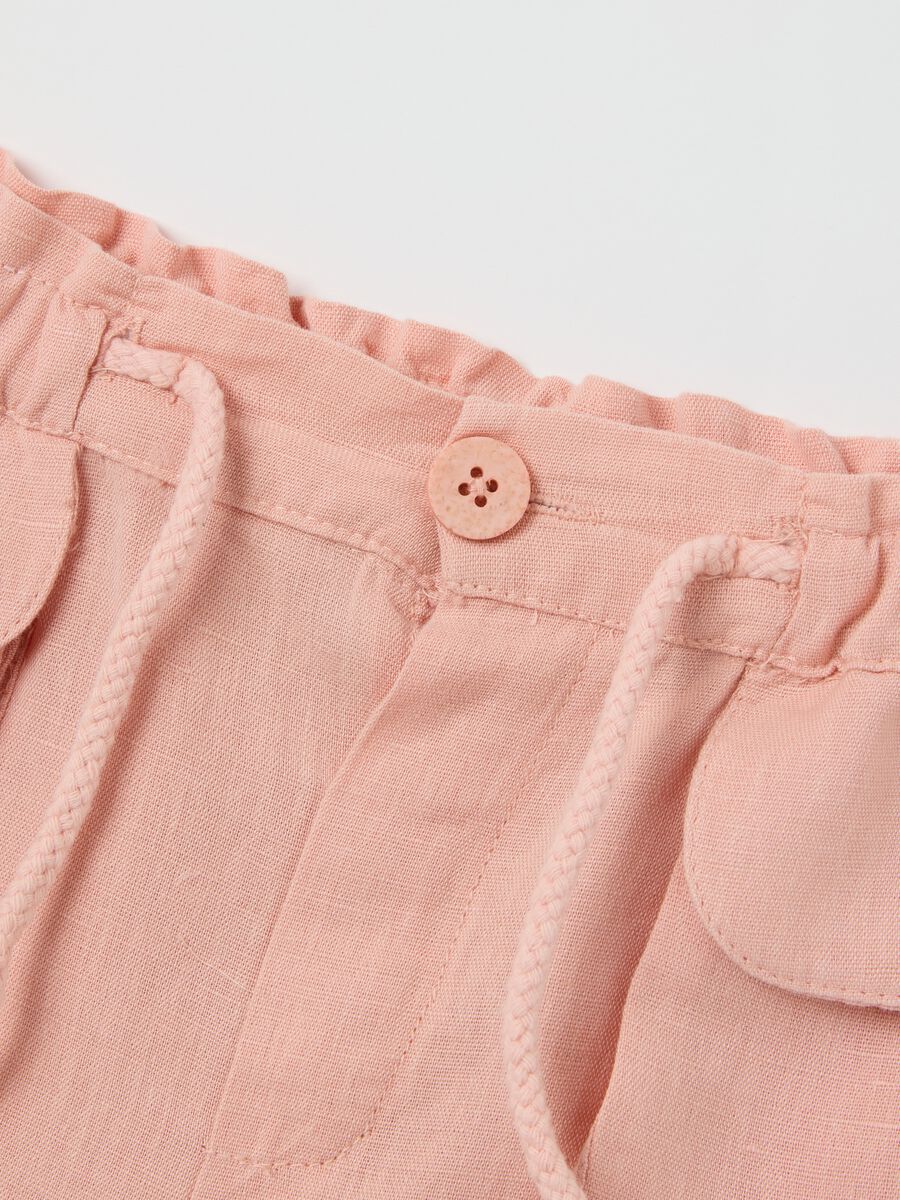 Pink cotton and linen baby set with ruffles_3