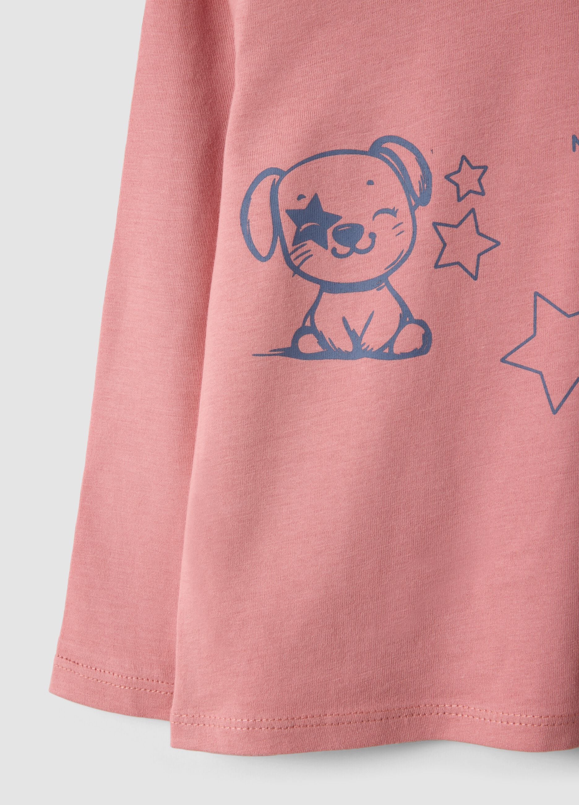 Pink organic cotton T-shirt with cute animal print for baby girl