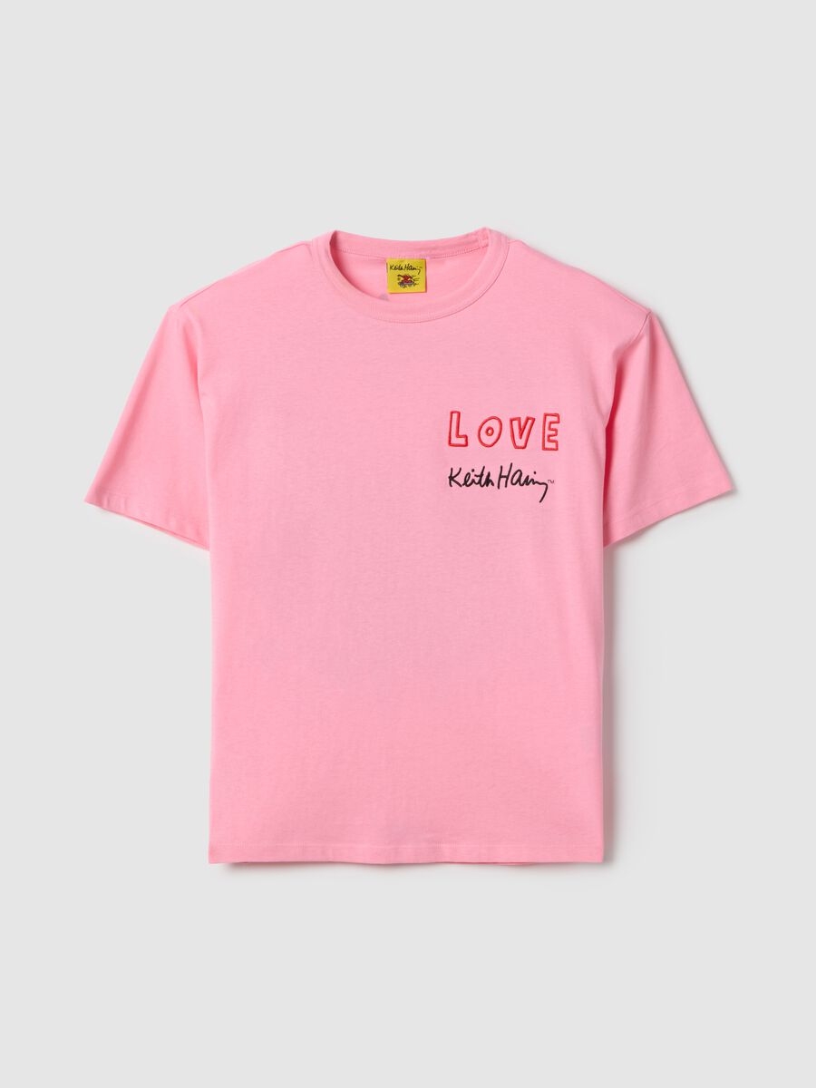 Pink pure cotton T-shirt regular fit with Keith Haring print_4