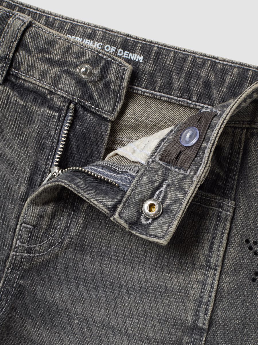 Grey wide-leg pure cotton jeans with star details for girls_2