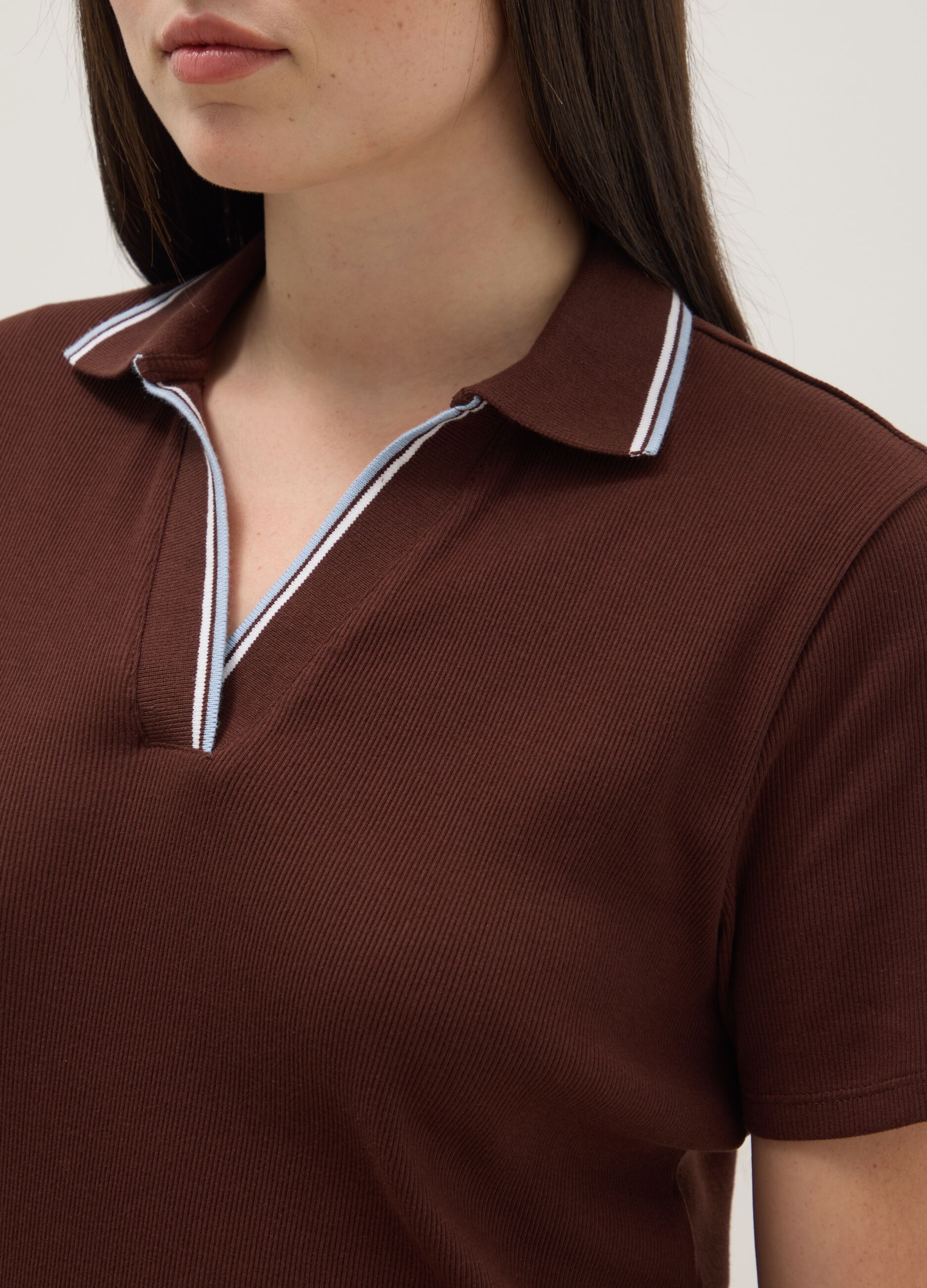 Short-sleeve brown pure cotton polo shirt regular fit