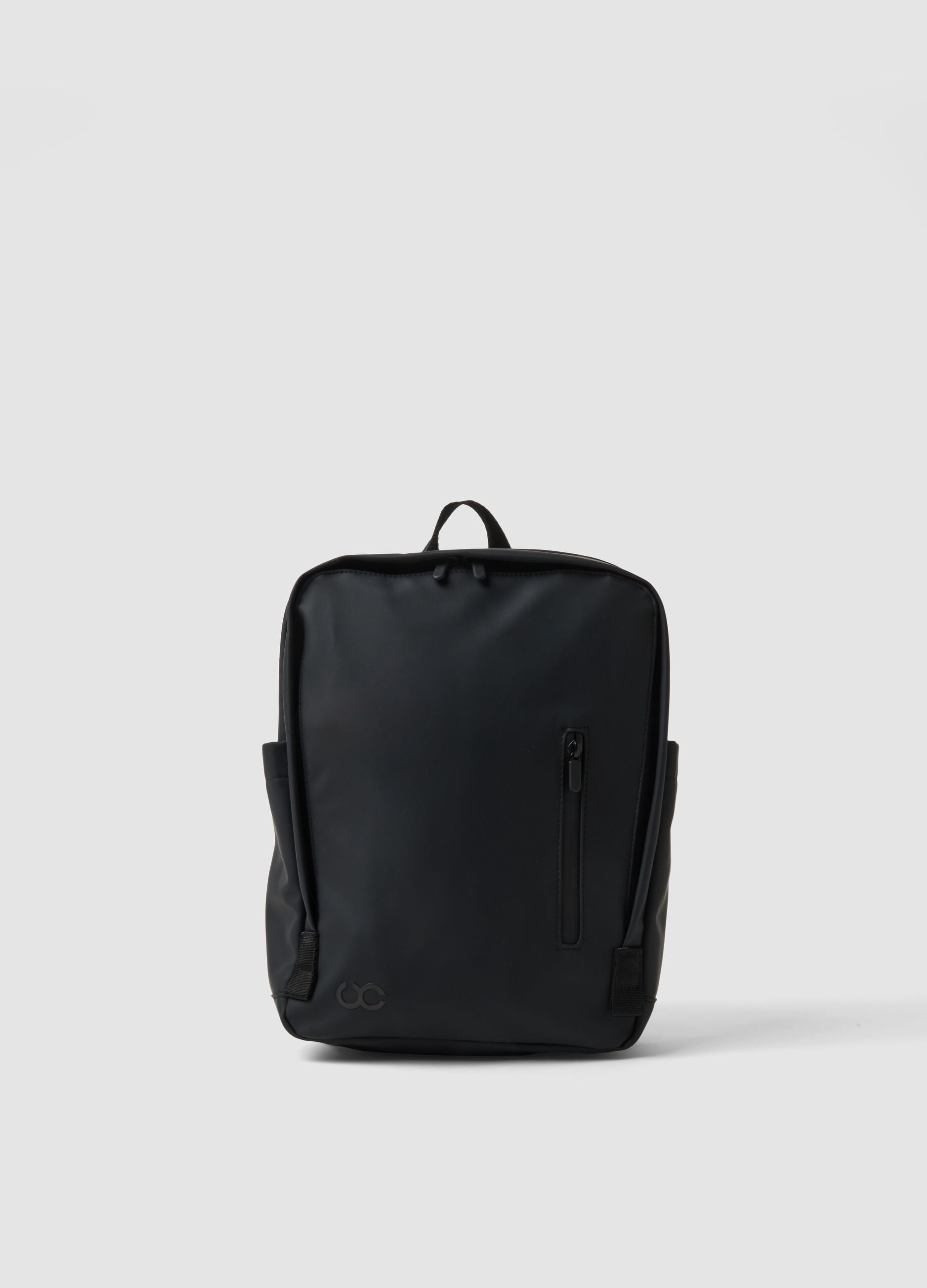 Black backpack with front zip pocket