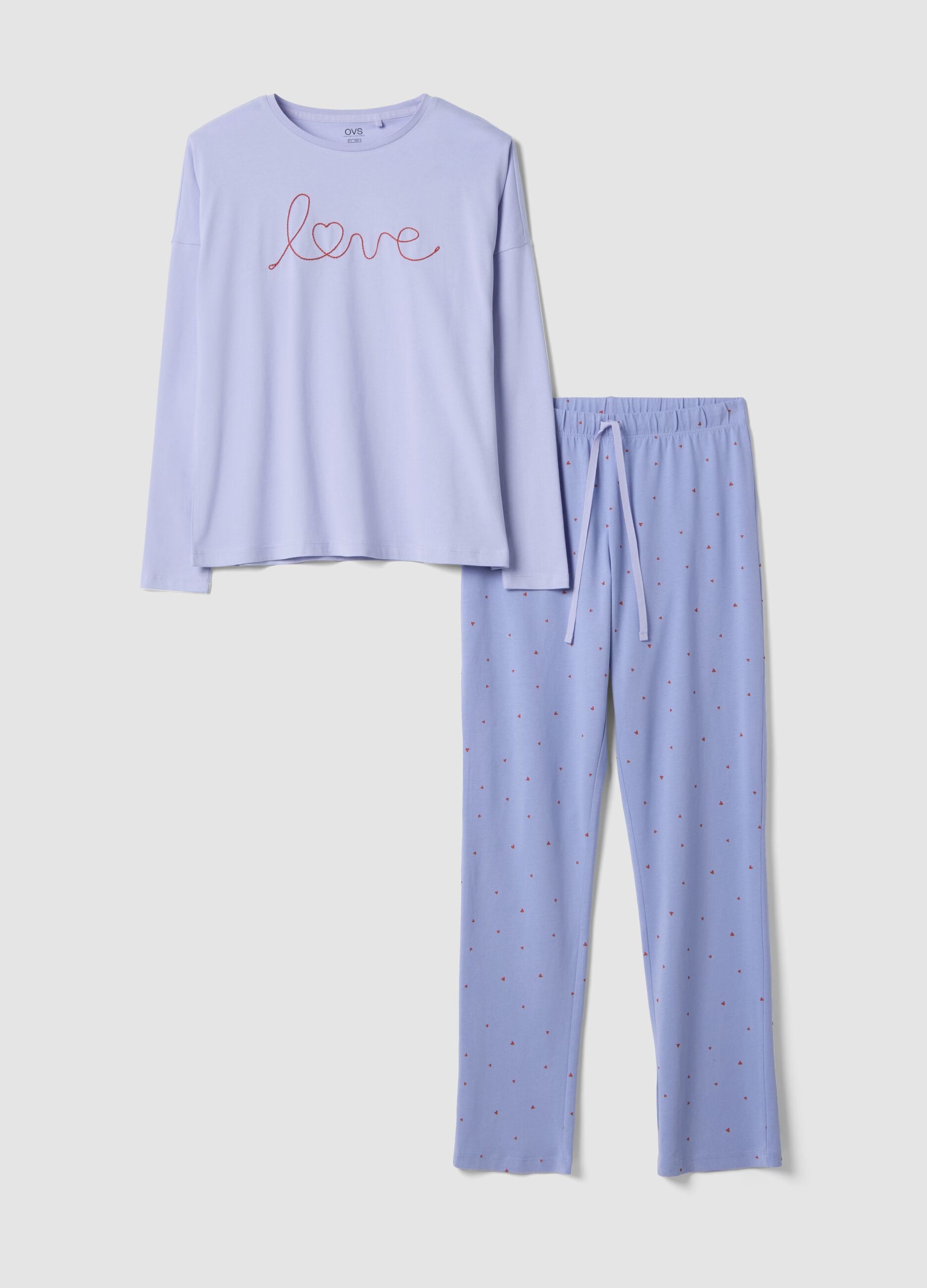 Purple pure cotton pyjamas regular fit with embroidery