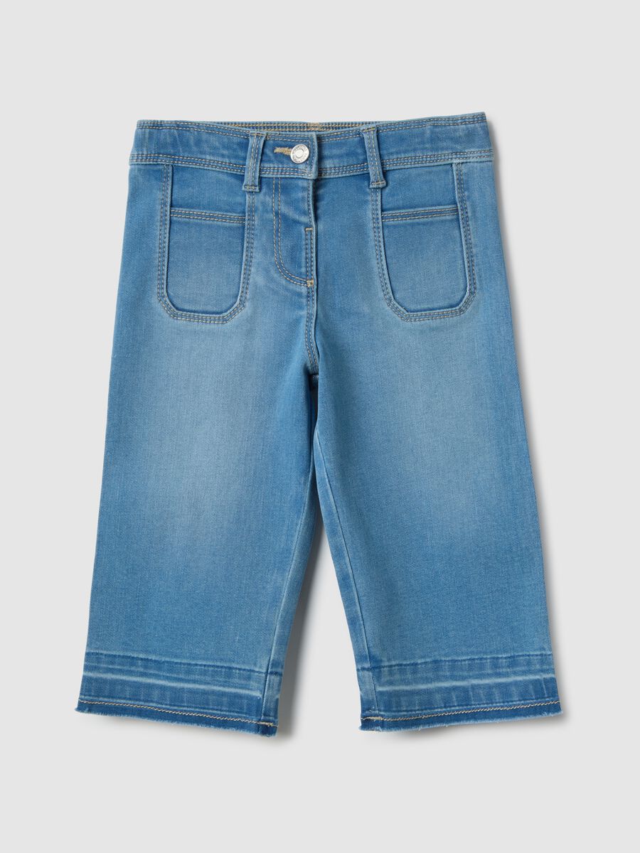 Girl's regular fit blue cotton blend trousers_0
