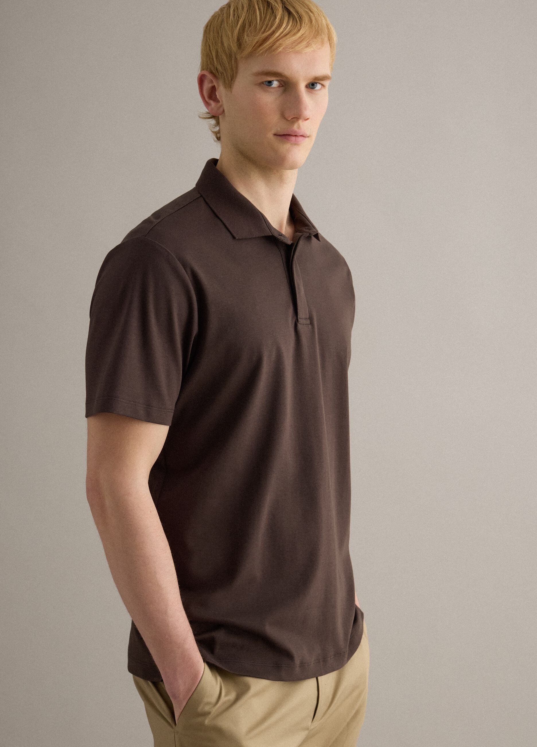 Brown mercerised pure cotton polo shirt, regular fit