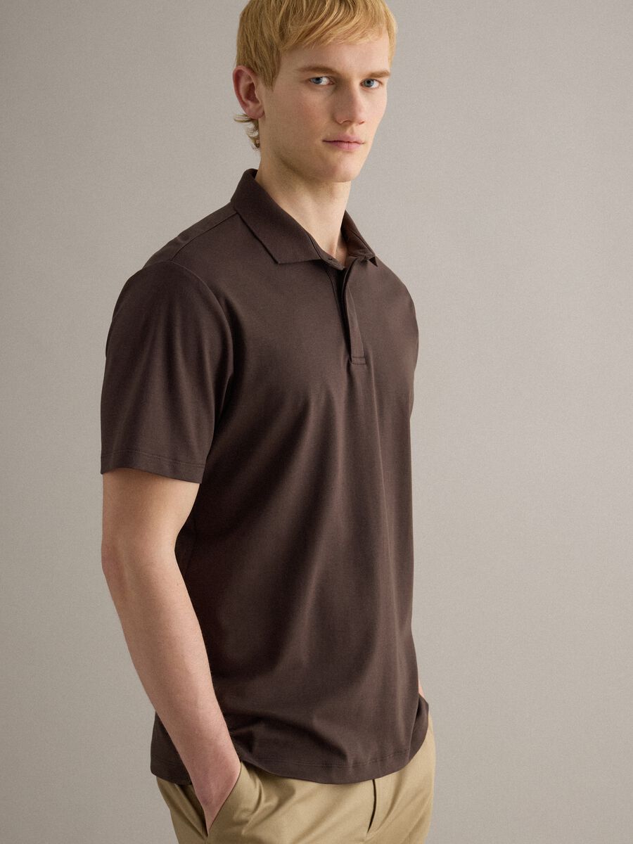 Brown mercerised pure cotton polo shirt, regular fit_2