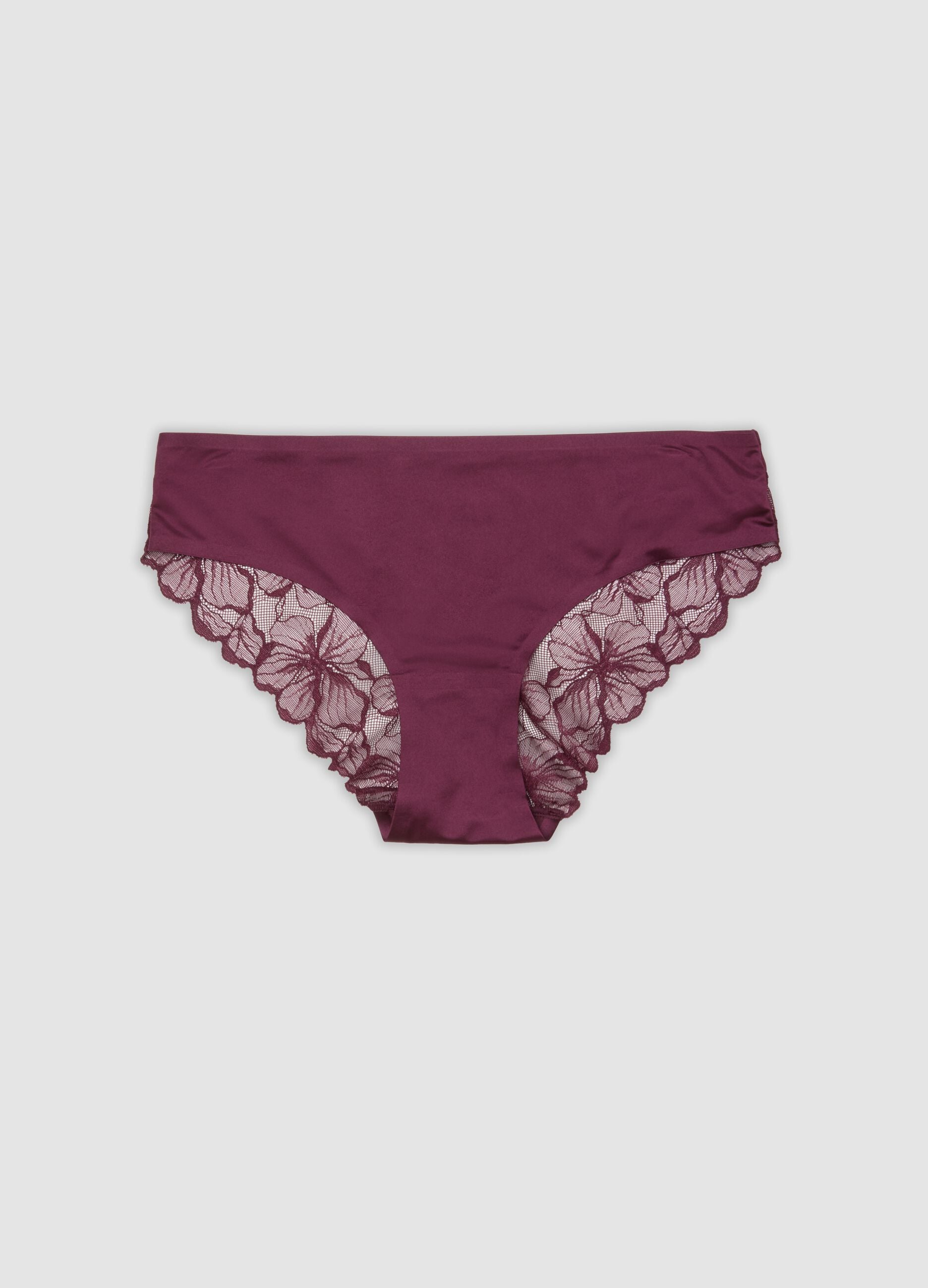 Purple stretch microfibre briefs with lace