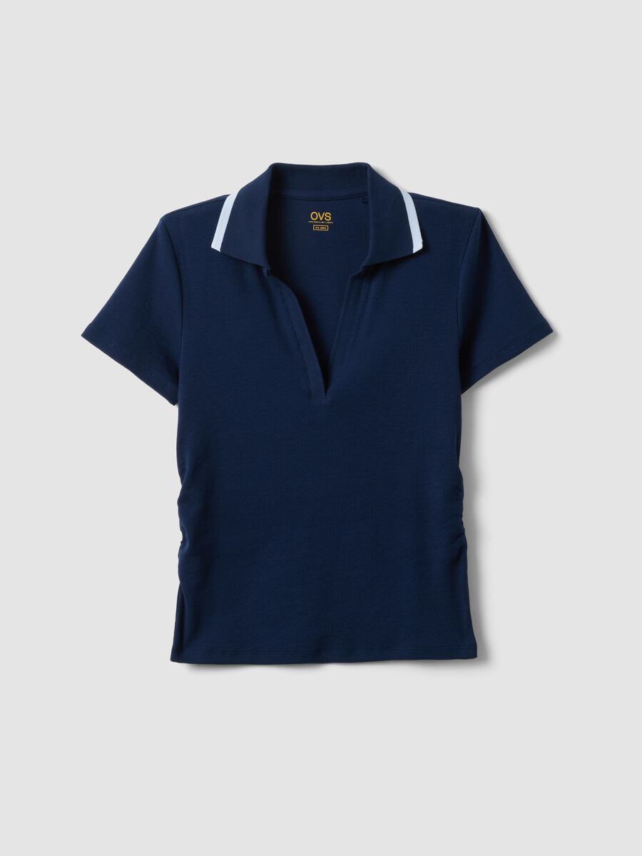 Blue stretch cotton short-sleeve polo shirt, regular fit_4