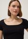 Black fitted stretch cotton T-shirt with square neckline_0