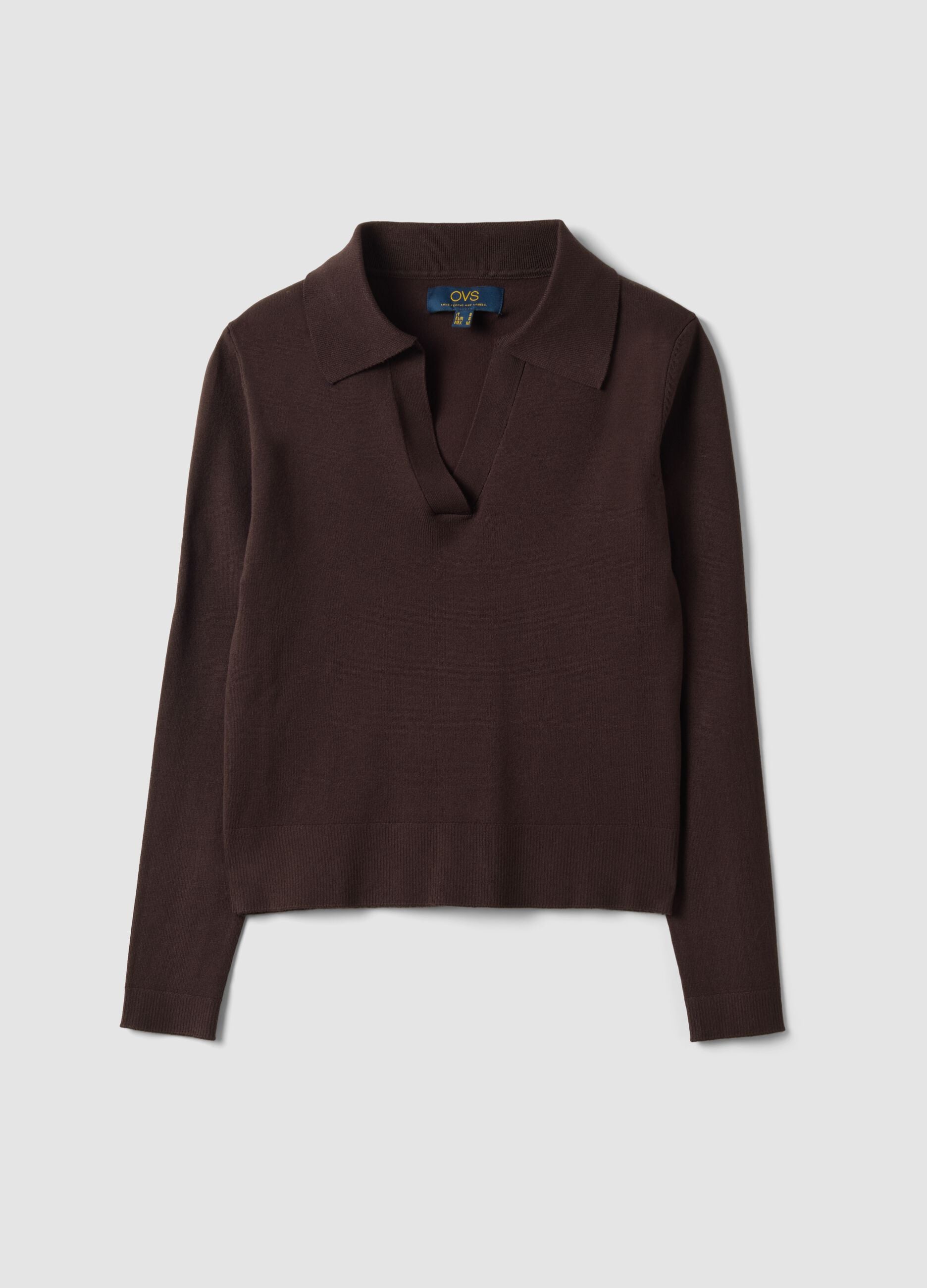 Brown viscose-blend polo-collar jumper, regular fit