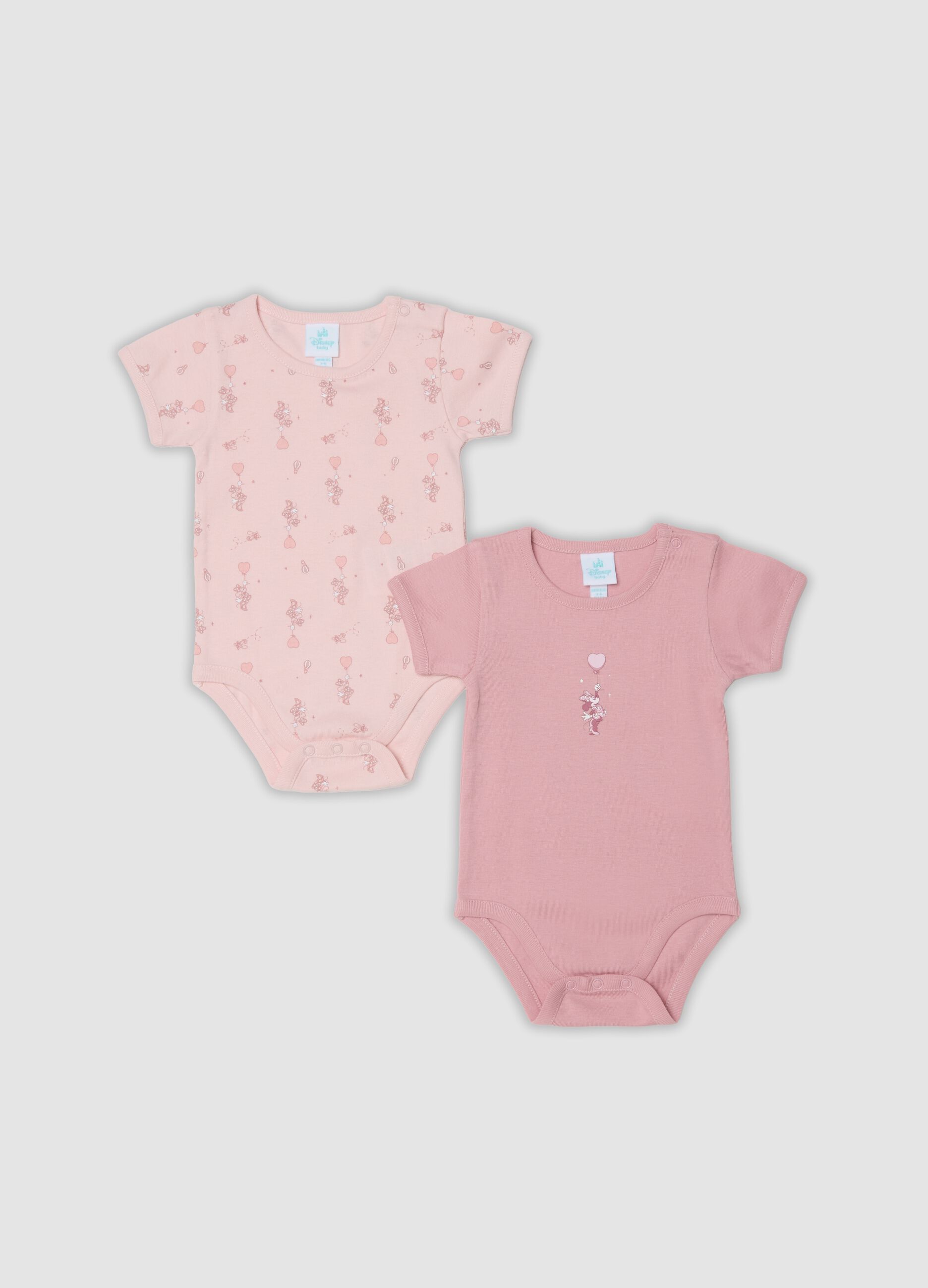 2-pack pink organic cotton Minnie print bodysuits for baby girl