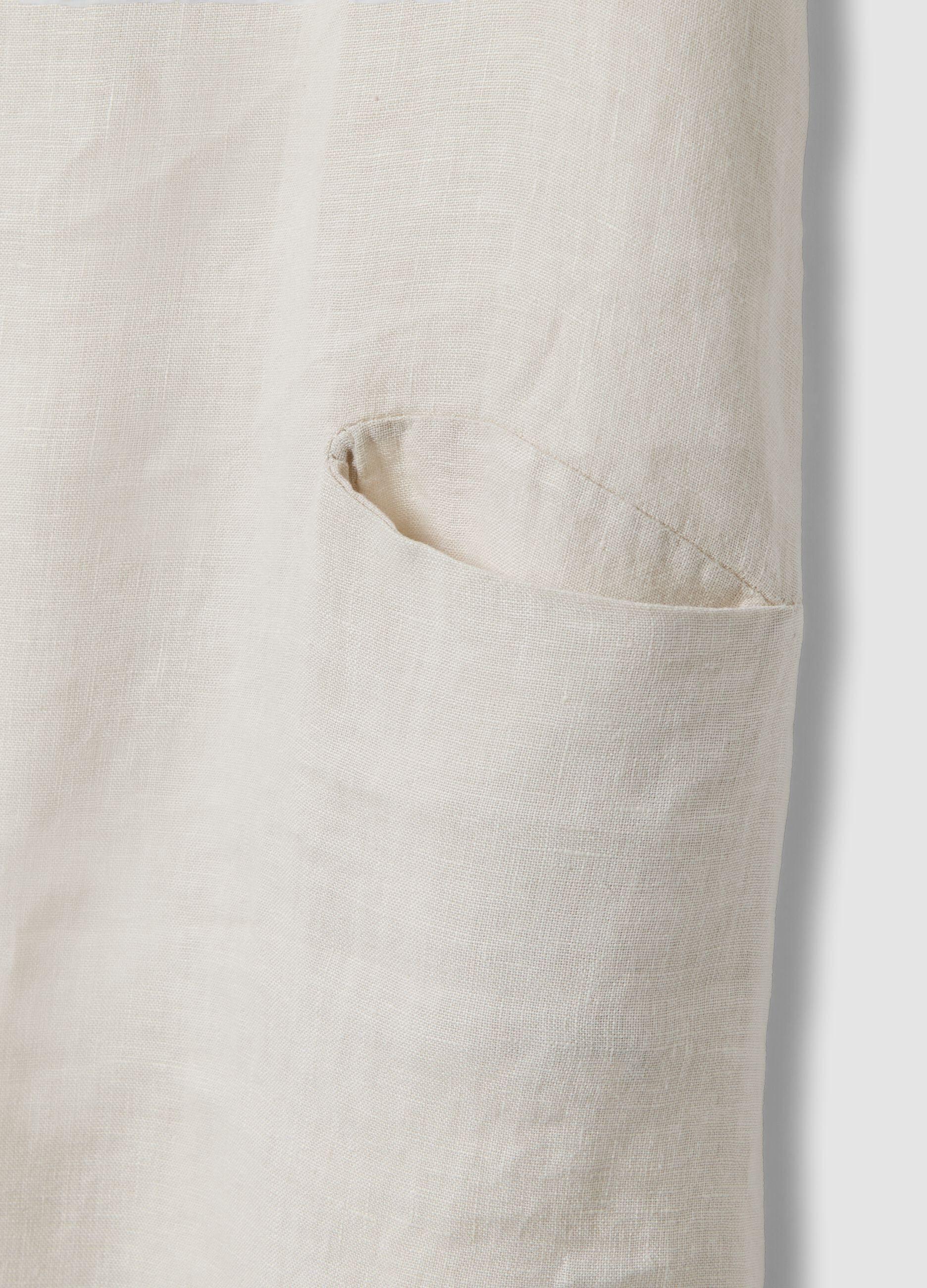 Beige pure linen dress with patch pockets, regular fit