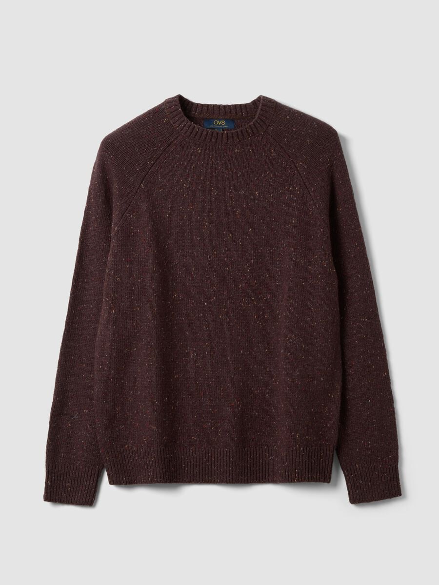 Brown cotton and wool-blend crew-neck jumper_0