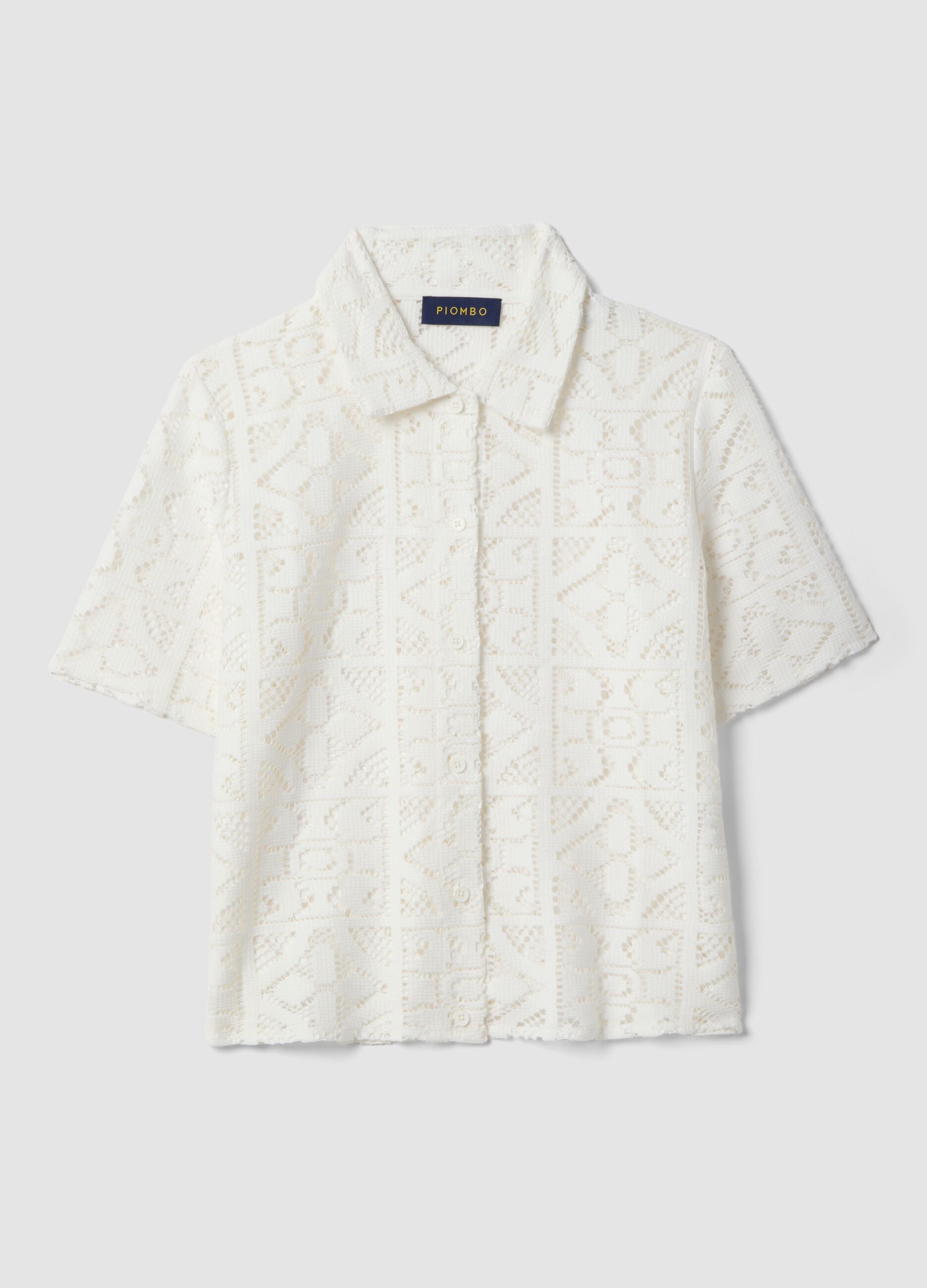 White perforated short-sleeve polo shirt, regular fit