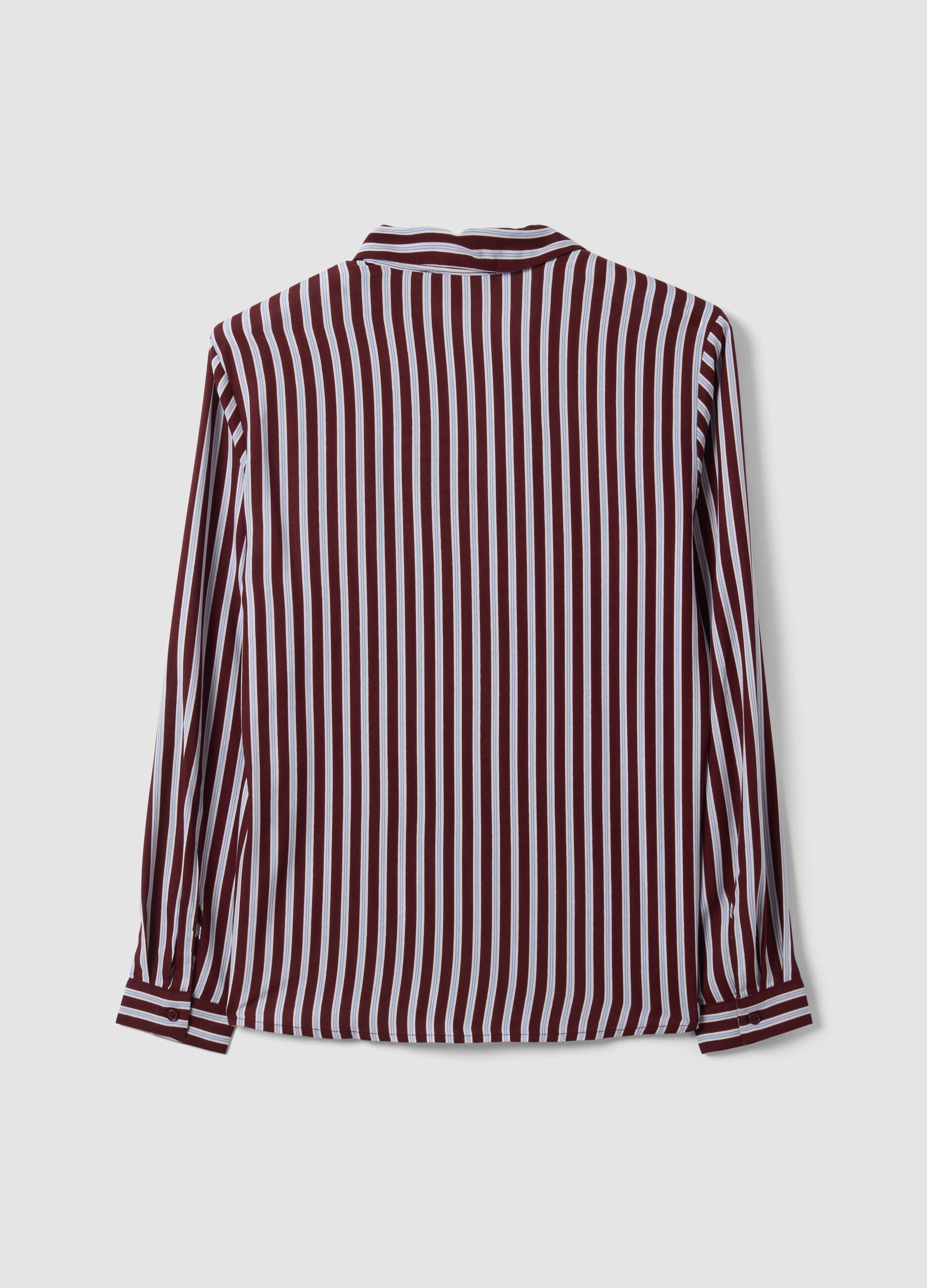 Red striped pure viscose shirt with classic collar, regular fit