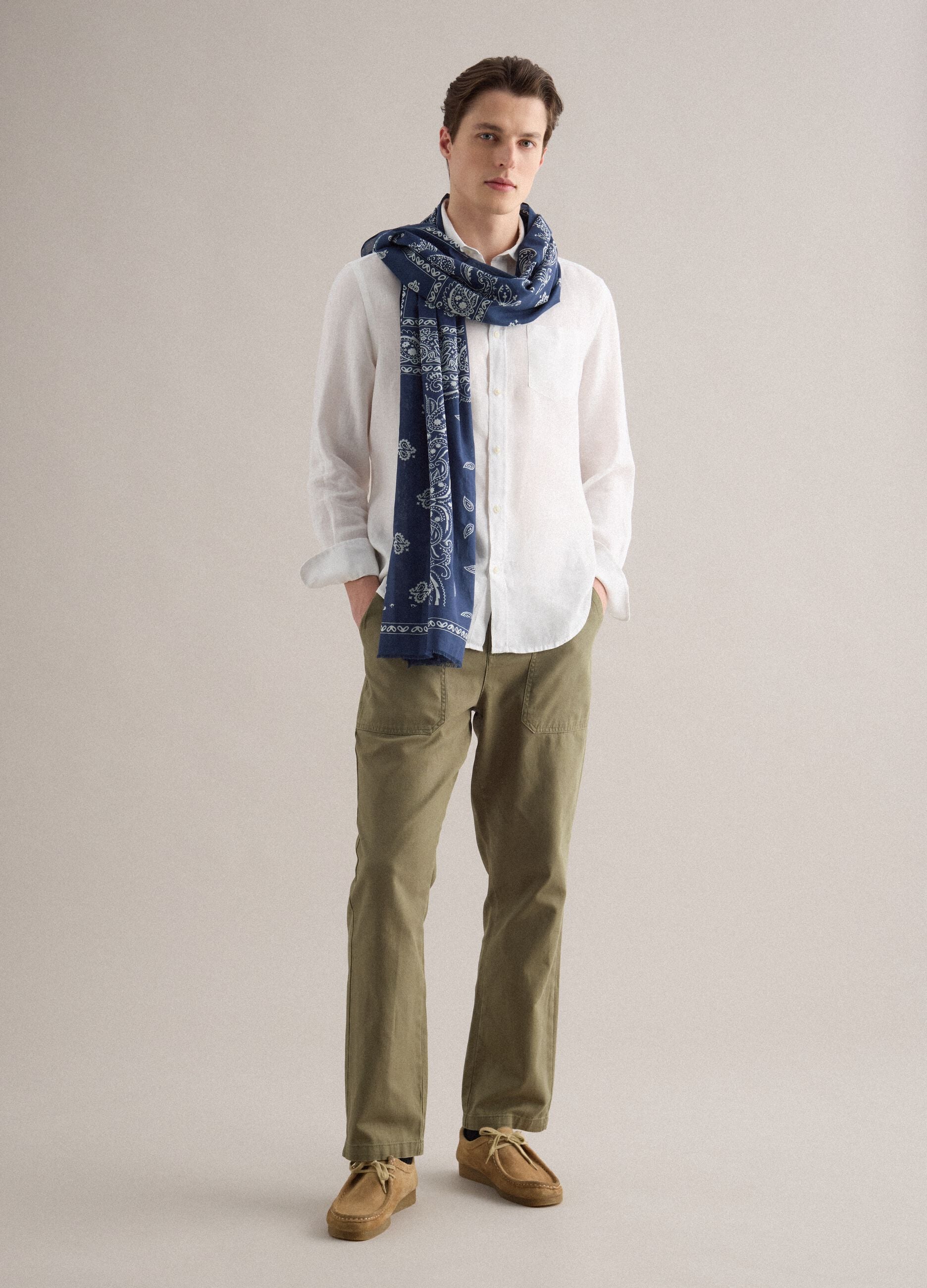 White long-sleeve pure linen shirt regular fit