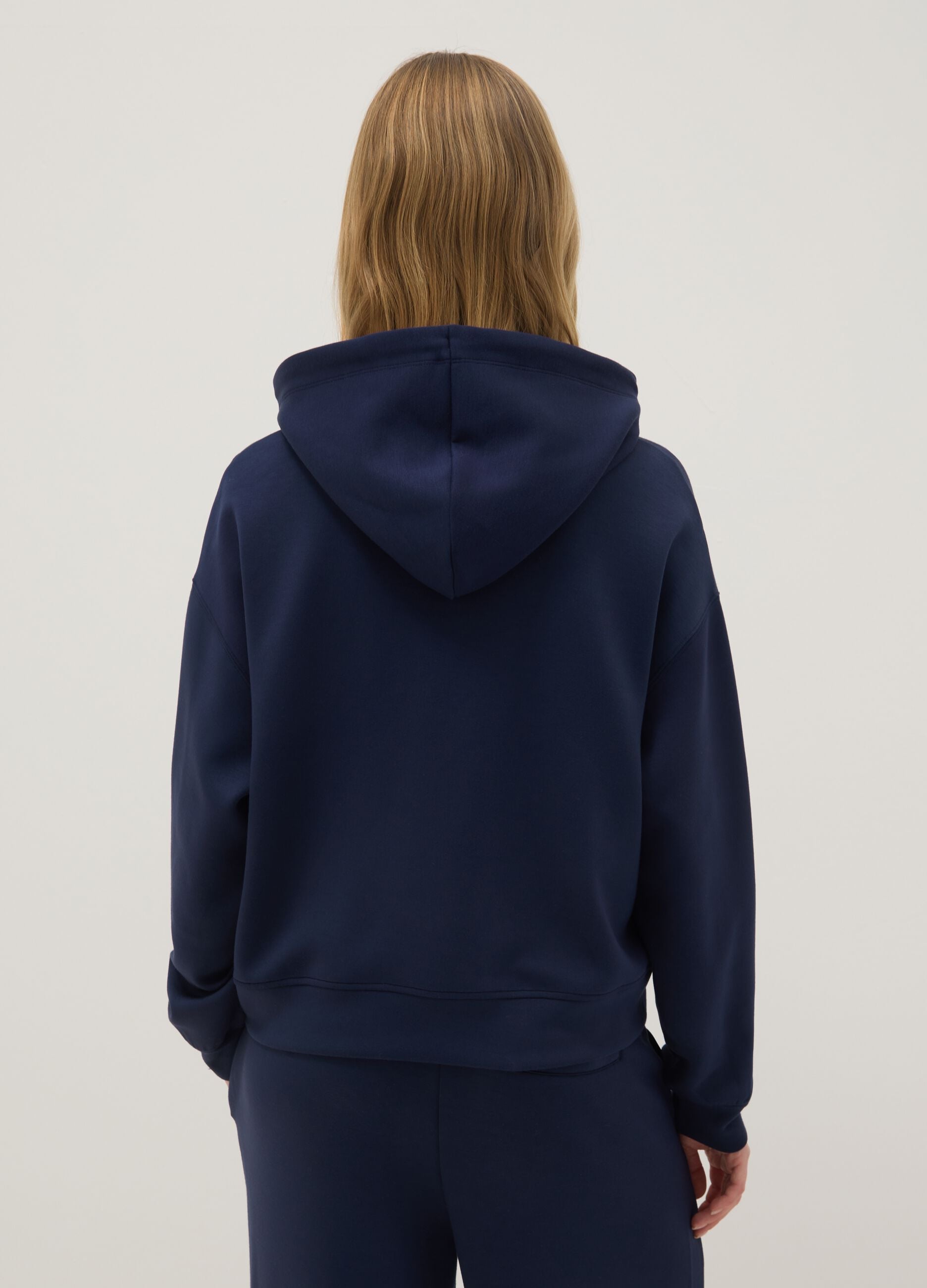 Regular fit blue modal blend hoodie with full zip
