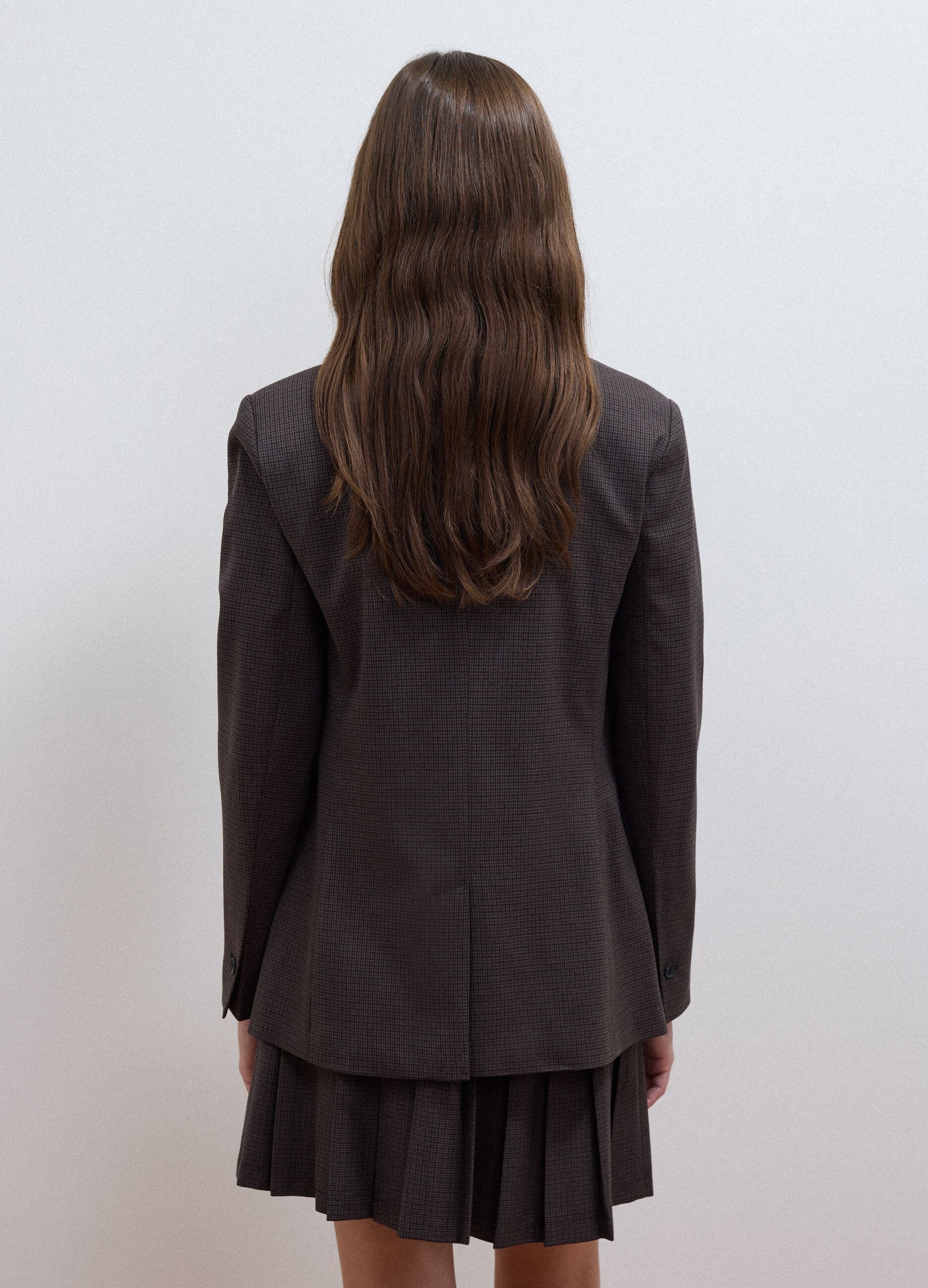 Brown stretch viscose micro-check regular-fit blazer