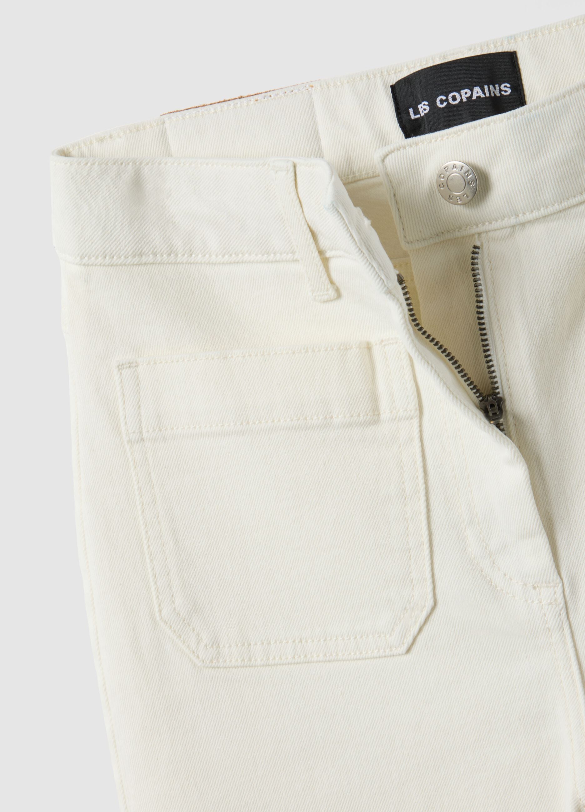White stretch cotton regular fit trousers