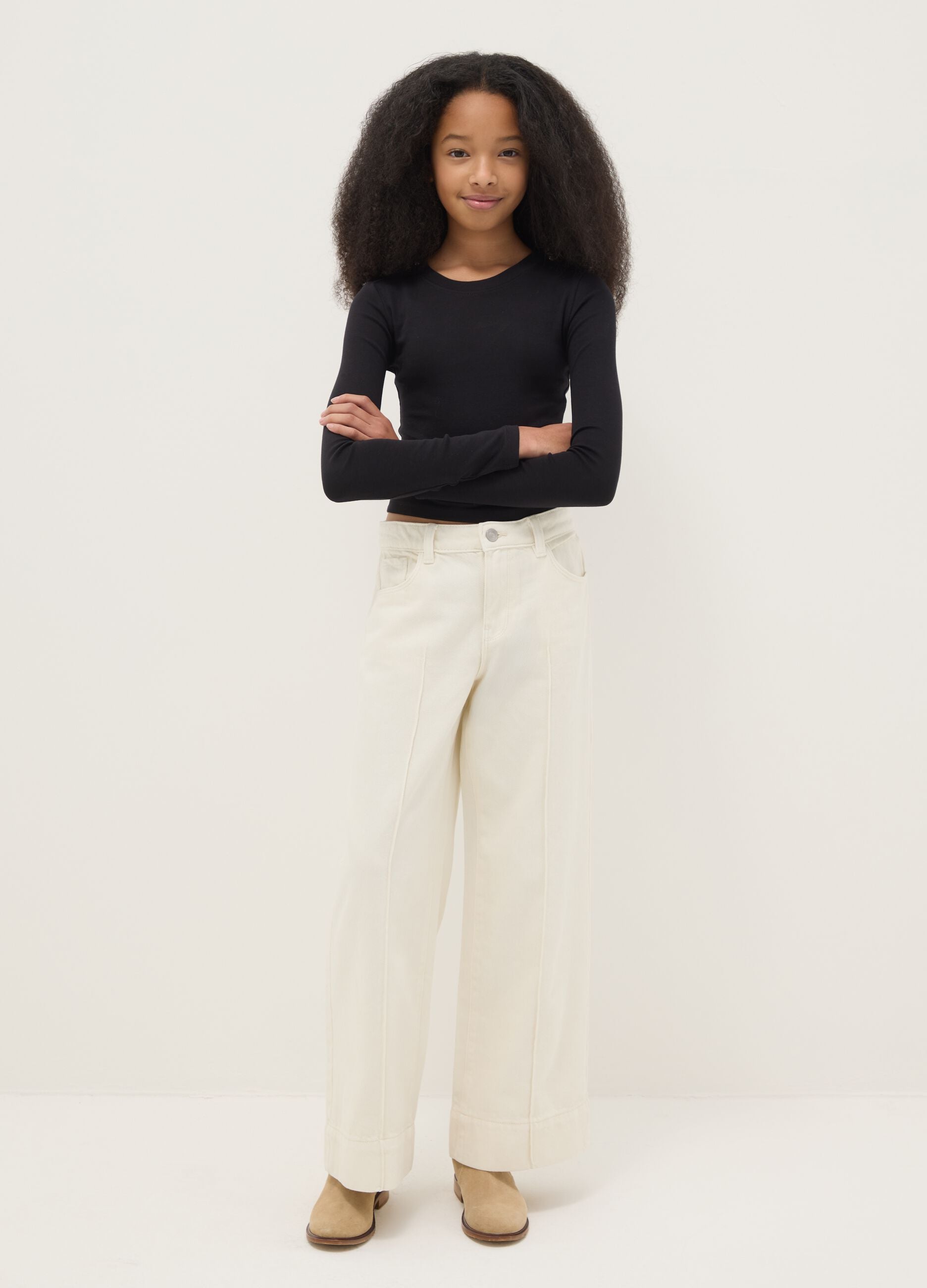 Girls' White Relaxed Leg Pure Cotton Trousers