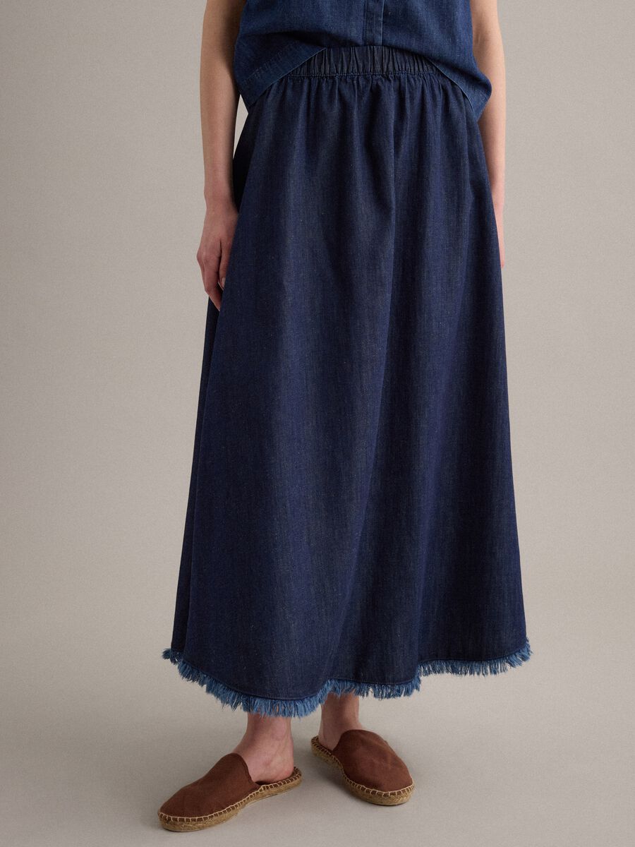 Gonna lunga blu in misto cotone, lino e viscosa_1