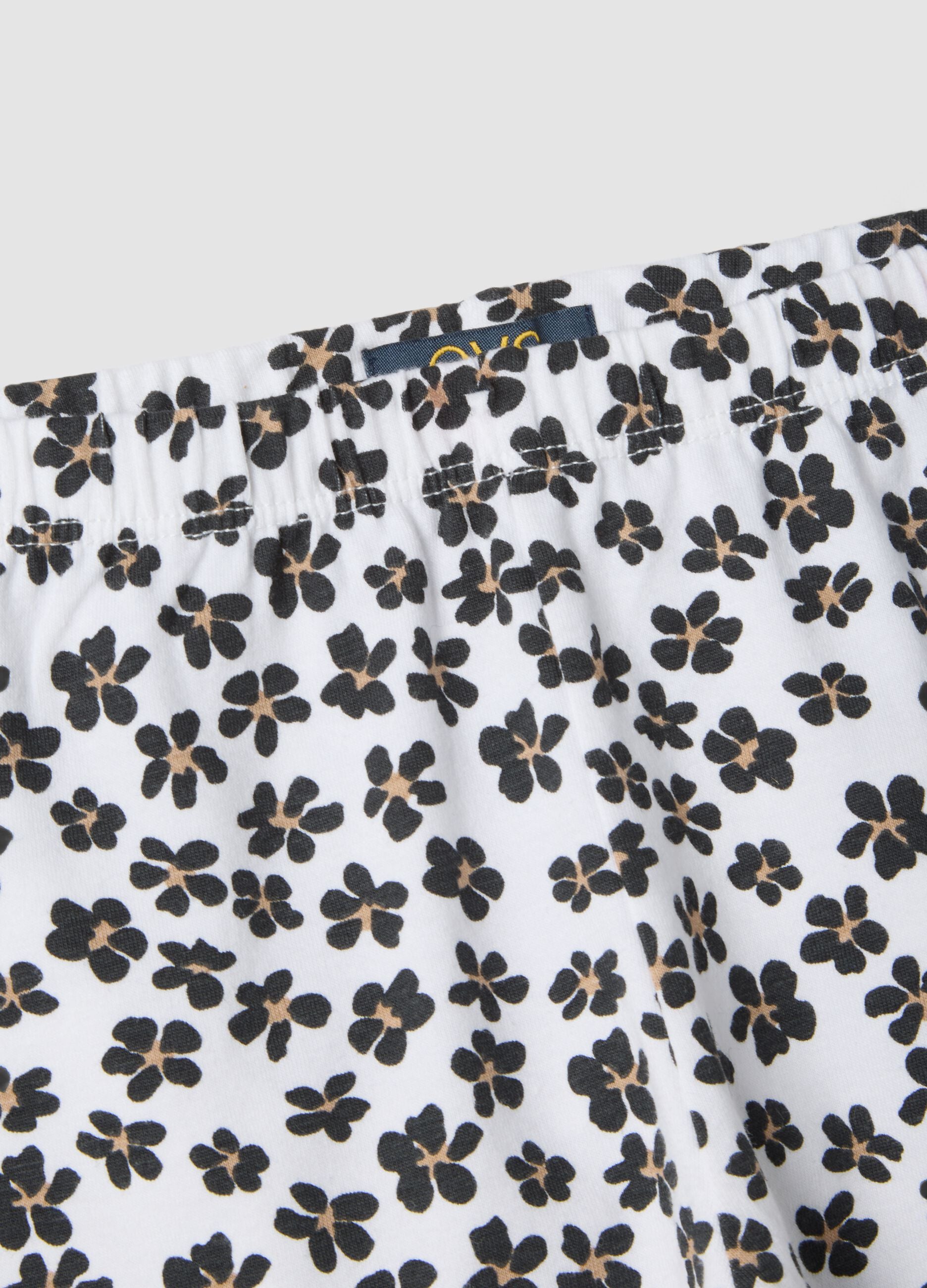 White organic cotton shorts with floral print